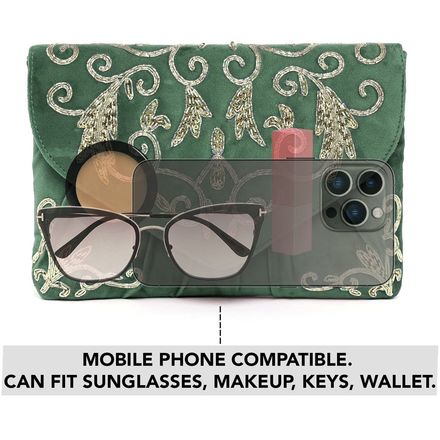 Peora Green Clutch Purses for Women Handmade Evening Handbags Bridal Clutch(C85GRN)