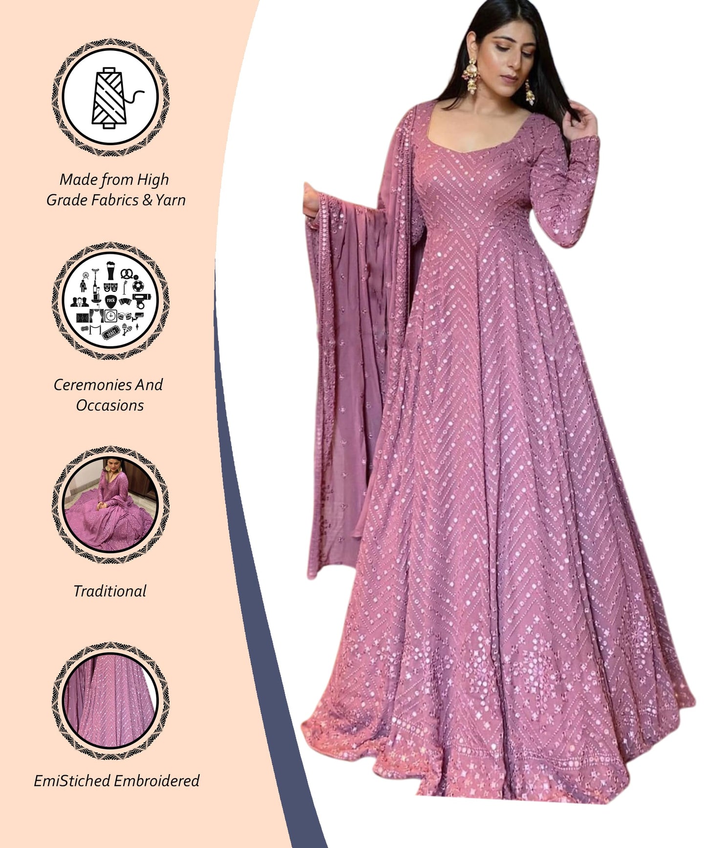 Omkar Textile's Women Light Purple Georgette Anarkali Gown With Dupatta Set (Ready To Wear) For Wedding, Evening,Party, Brthday Etc. (Xx-Large)