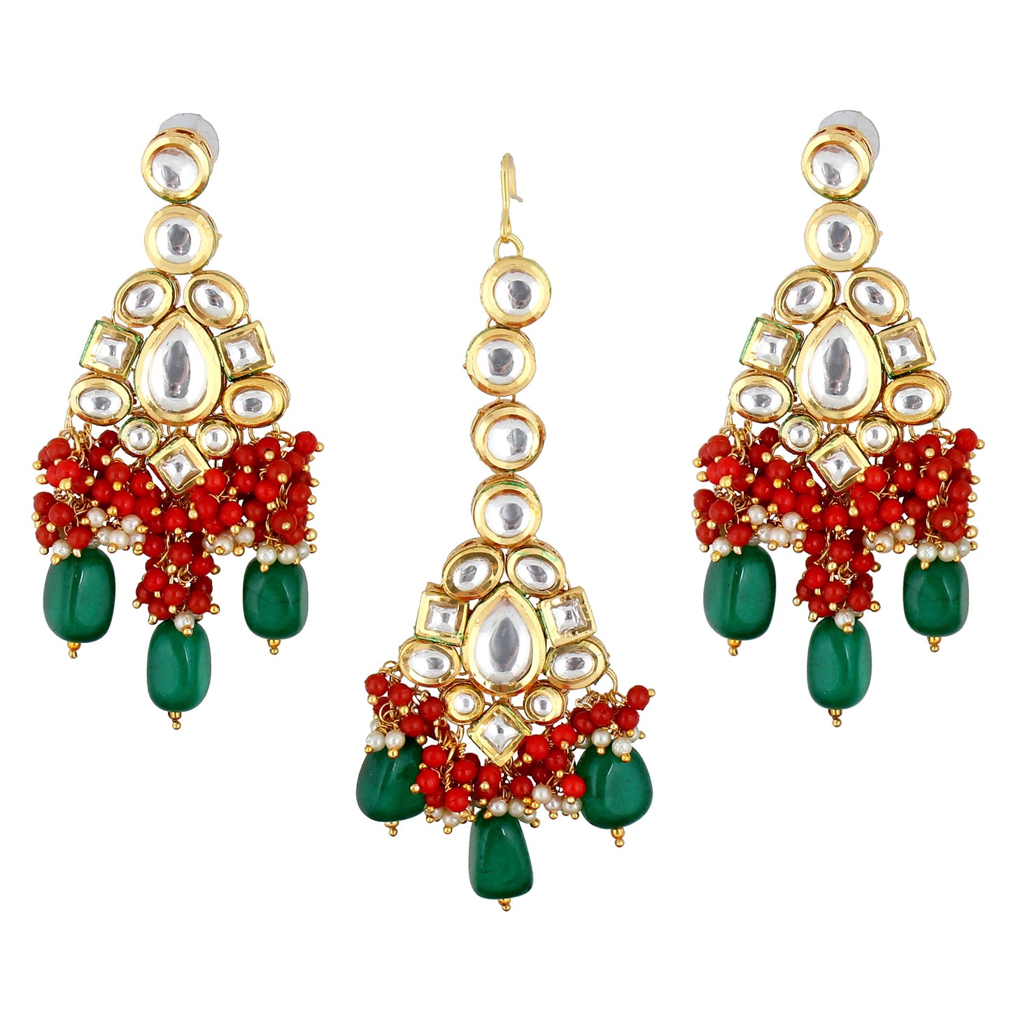 LUCKY JEWELLERY Back Meenakari 18k Gold Plated Multicolor Color Tika Earring Combo Jewellery Set Uncut Big Faux Kundan Dibbi Kundan Choker Necklace Set for Girl's & Women