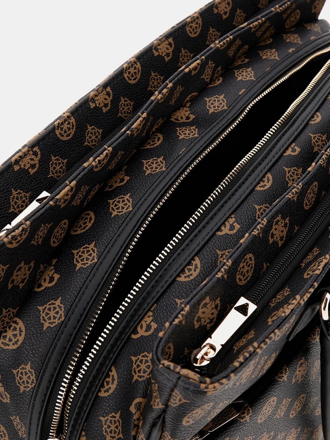 GUESS Brown Printed Wilder Shopper Tote Bag