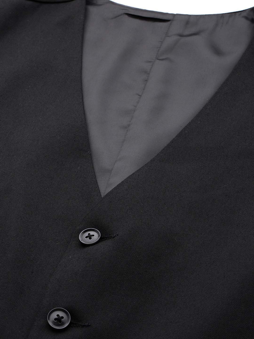 MANQ Men Black Solid Slim Fit Single-Breasted Three-Piece Formal Suit (Size: 38)