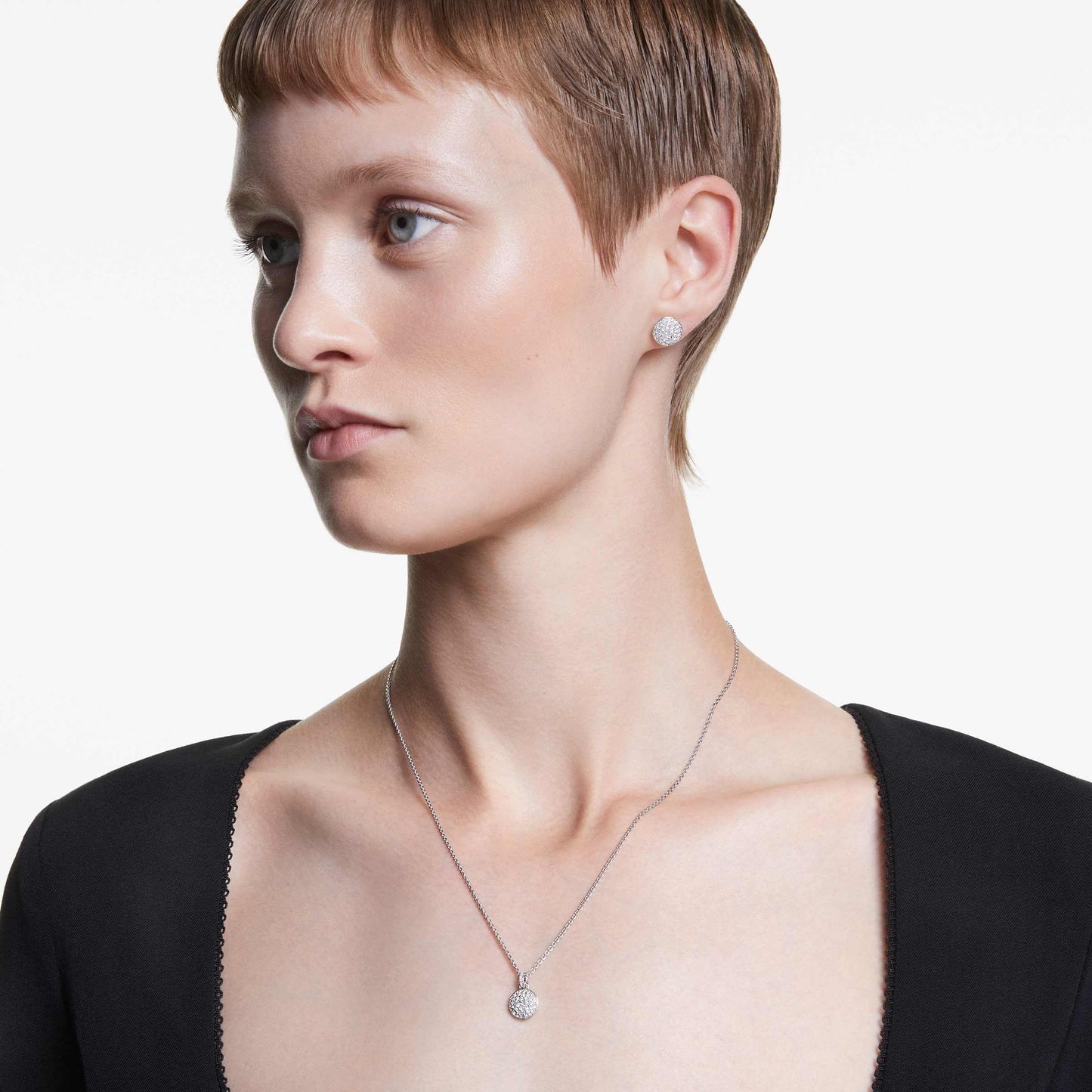 Swarovski Women Meteora Pendant And Earrings Set, White, Rhodium Plated