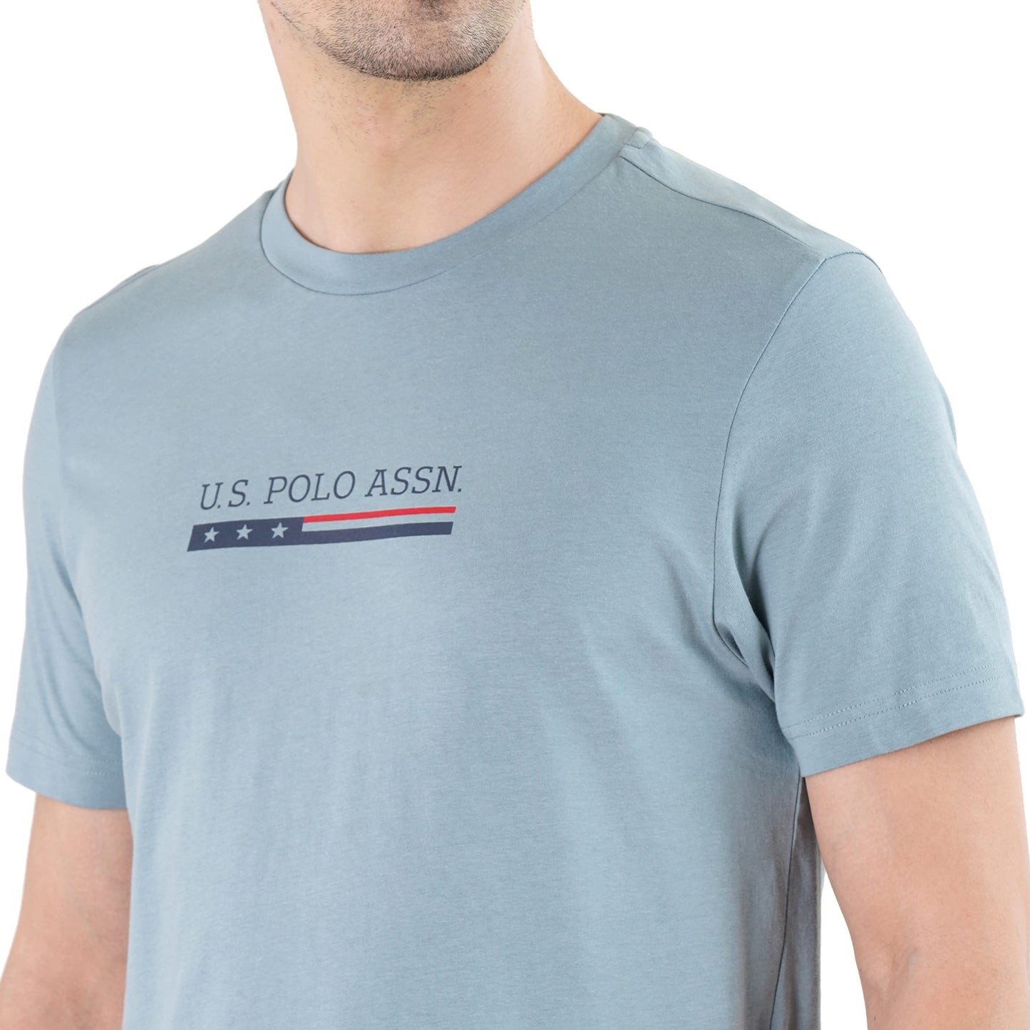 U.S. POLO ASSN. Men Cotton Crew Neck Brand Print Le001 Lounge Regular Fit T-Shirt-Pack of 1 (Lead Large), Light Blue