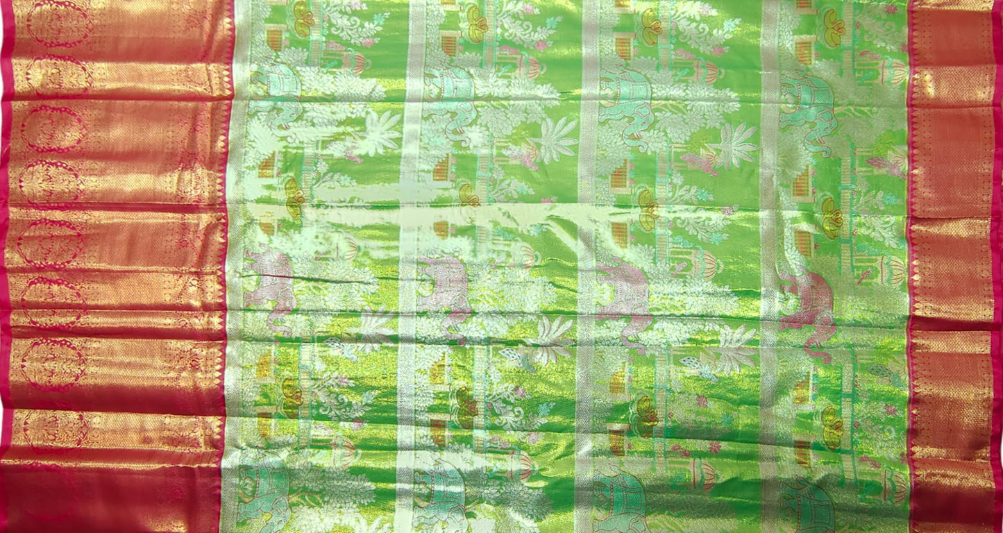 VFCollections Women's Kanchipuram Silk Pure Pattu Sarees With Blouse (Red.)