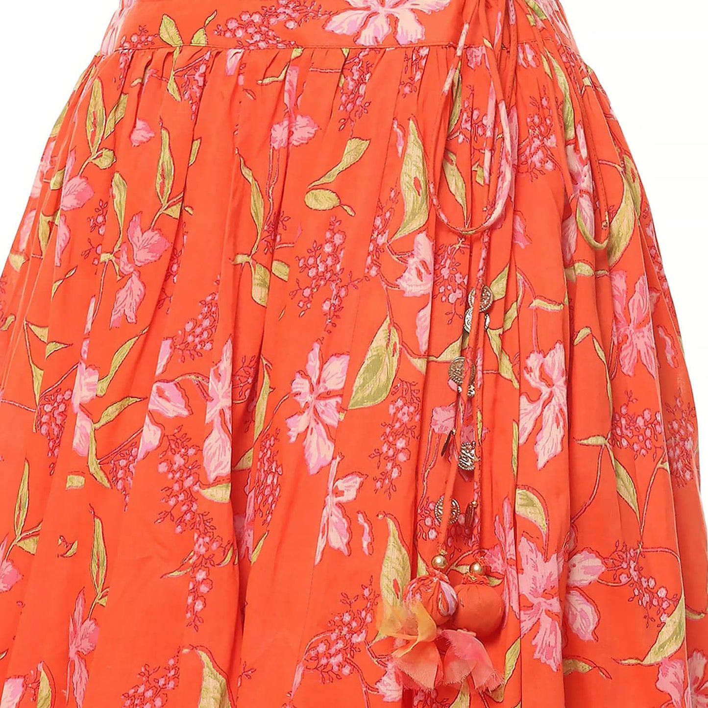 BIBA WOMEN PRINTED FLARED SALWAR KURTA DUPATTA(SKDASSORTED8174_ORANGE_40)