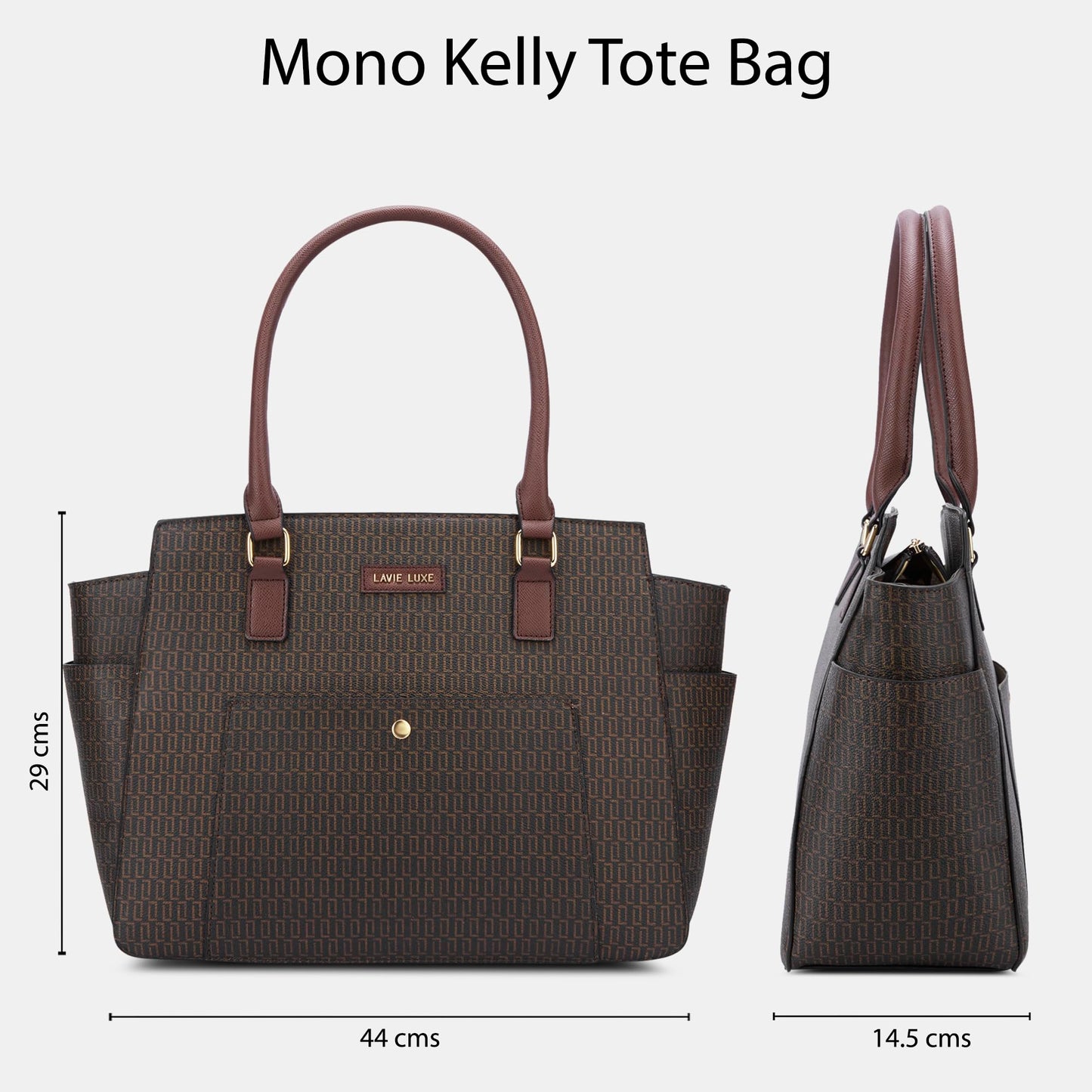 Lavie Luxe Women's Mono Kelly Monogram Print Tote Laptop Handbag for Women | Fits Upto 15 Inch Laptop | Tote Laptop Bag for Work | Ladies purse | Stylish Shoulder Bag | Gift For Women