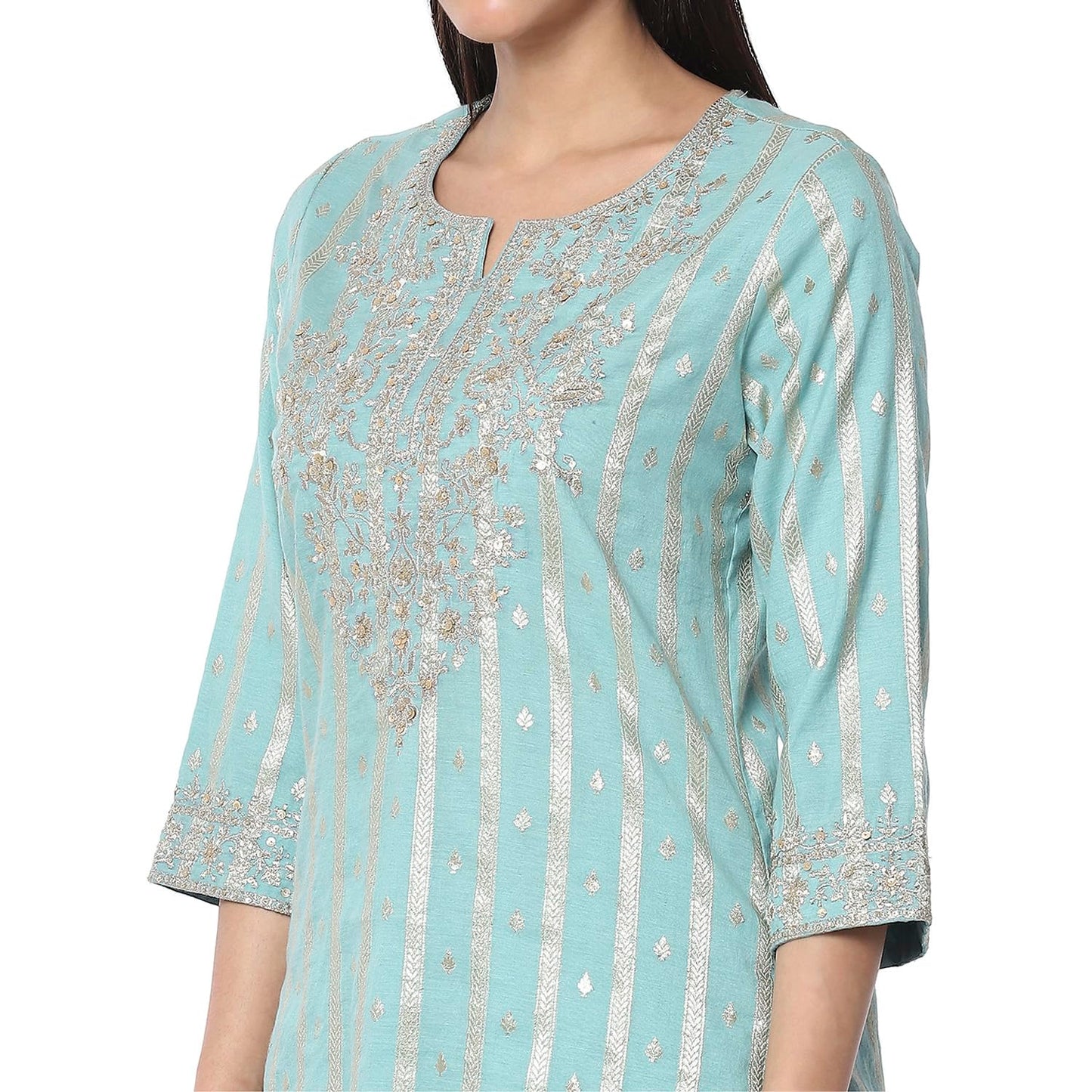 BIBA Women's Polyester Kurta Set (SKDMEWAR10858SS25POWBLU_Powder Blue