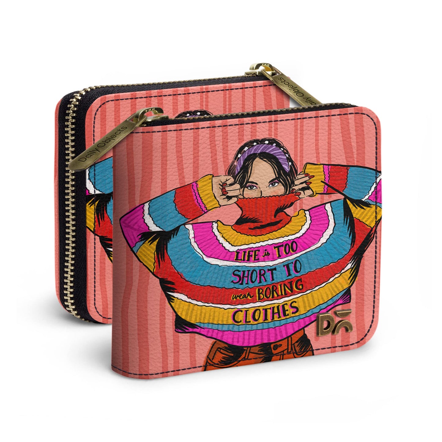 DailyObjects Colourblock Jumper Women's Zip Wallet | Vegan Leather - Holds up to 8 Cards - Slim and Easy to Fit in Pocket -Coin Pocket with Button Closure- Multicolour - Set of 2 (Combo)