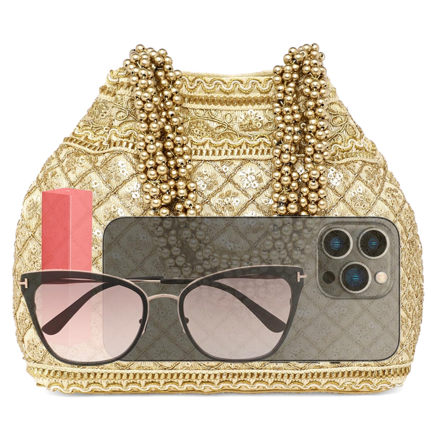 Peora Cream & Green Potli Combo Handbags Gift for Women