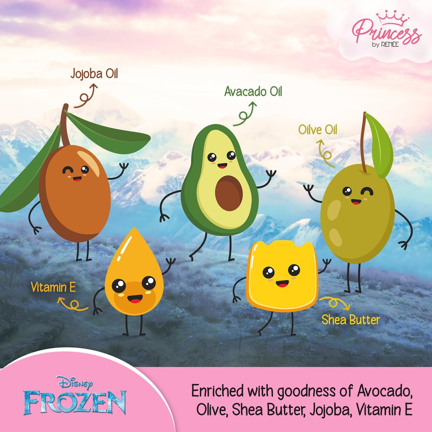 Disney Frozen Princess By Renee Gift Set, For Pre-Teen Girls, Includes Lipbalm, Lipstick, Lip Gloss, Nail polish & Makeup Kit - Includes Eyeshadows, Lip Butter, Lip Tint, Cruelty-Free & Vegan