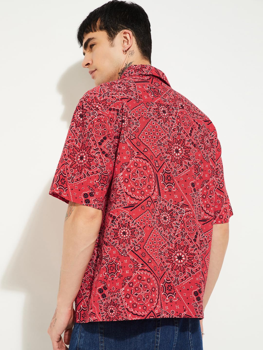 Max URB_N Men Relaxed Fit Bandana Print Shirt(Red_XL)