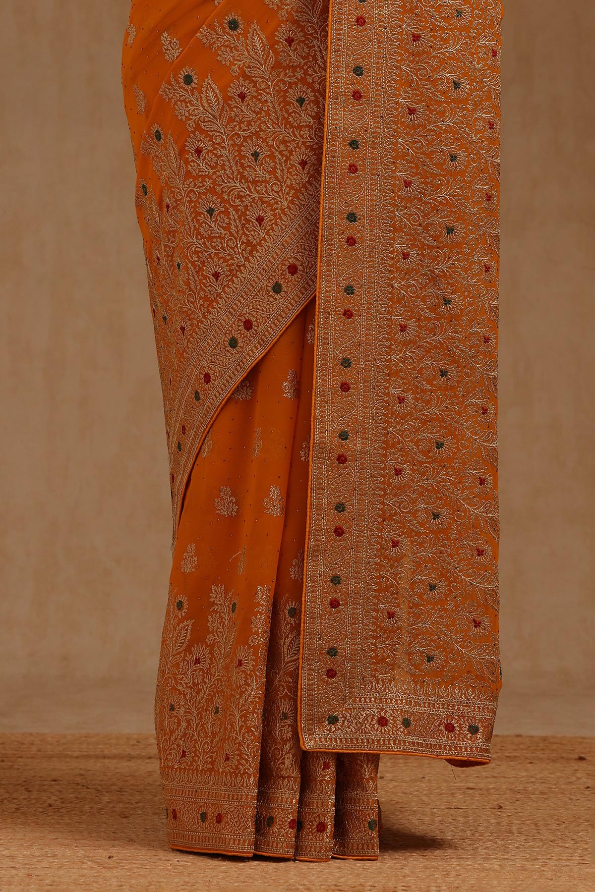 Soch Womens Mustard Georgette Embroidered Saree With Zari