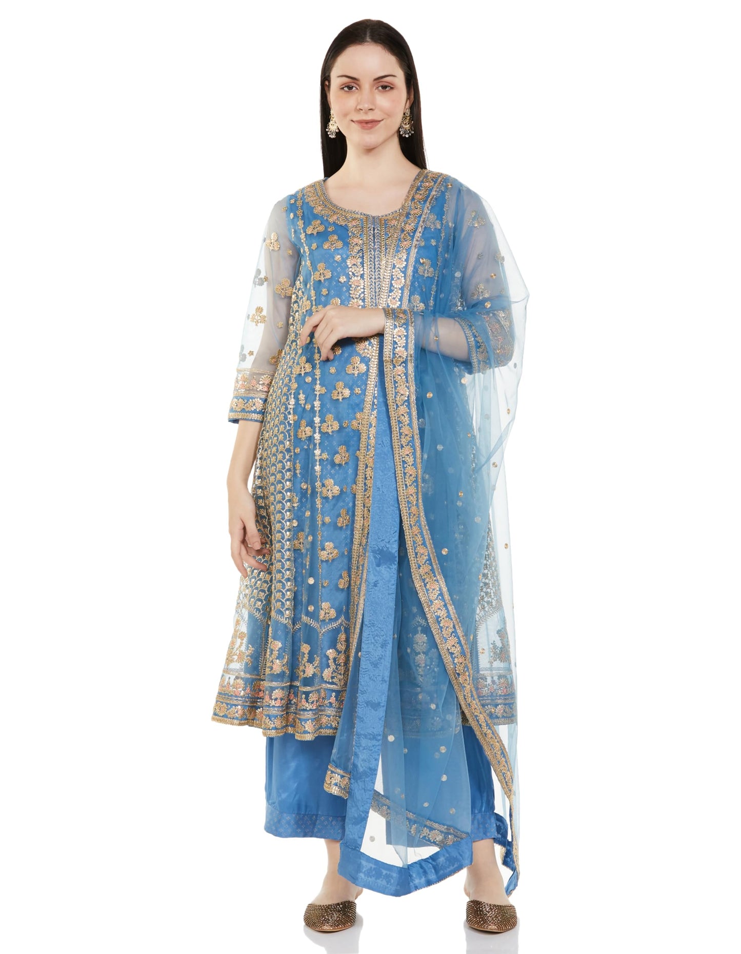 Biba Women's Net Kurta Sets (SKDHVYOCWR10471AW24LTBLU_Blue
