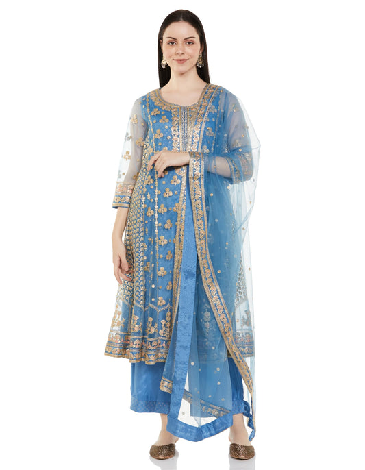Biba Women's Net Kurta Sets (SKDHVYOCWR10471AW24LTBLU_Blue