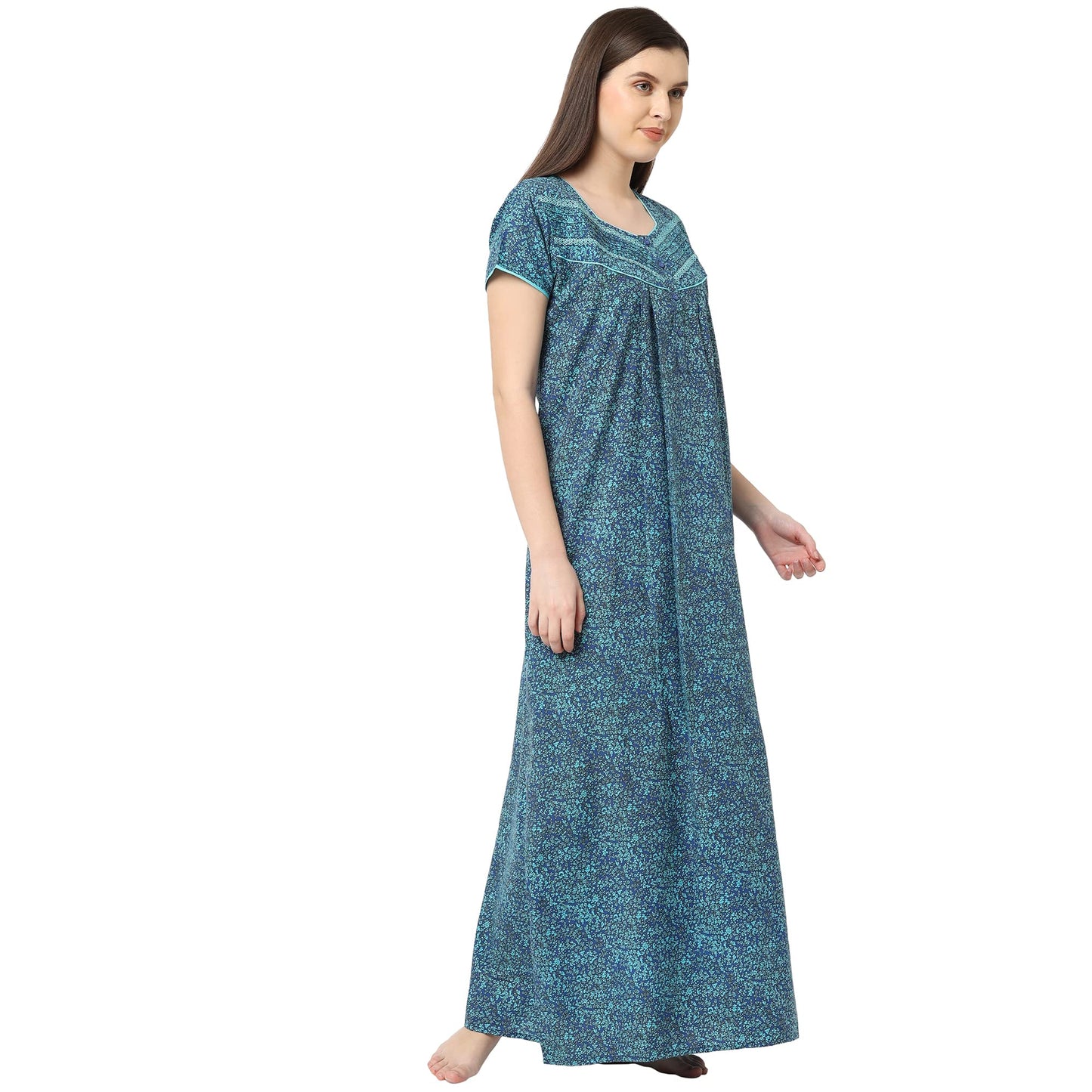 Sweet Dreams Women's Cotton Maxi Casual Regular Nightgown (FF-310915 Blue L)