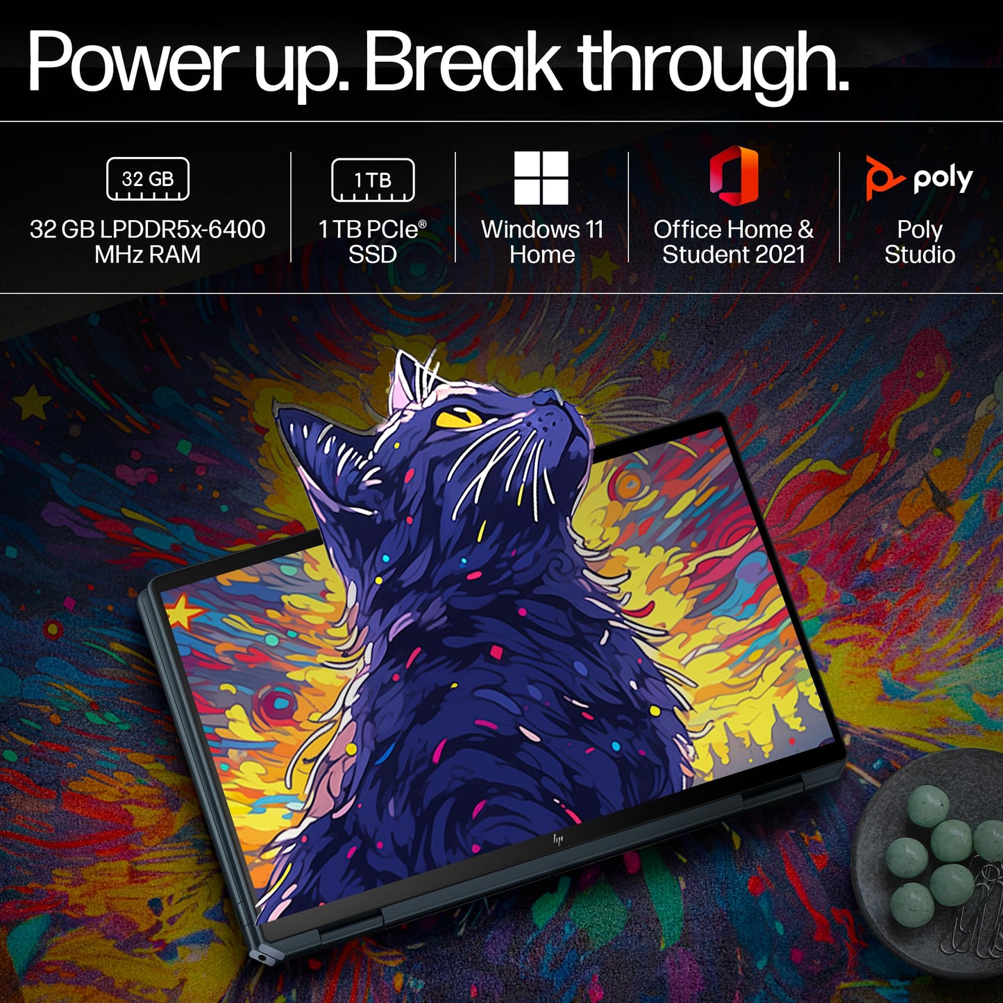 HP Spectre x360, Intel Evo Core Ultra 7 155H, Built-in AI, 14-inch (35.6 cm), 2.8K OLED, 32GB LPDDR5x, 1TB SSD, 120 Hz IMAX, 9MP IR Camera w/Camera Shutter (Win 11, MSO, Blue, 1.34 kg), eu0556TU