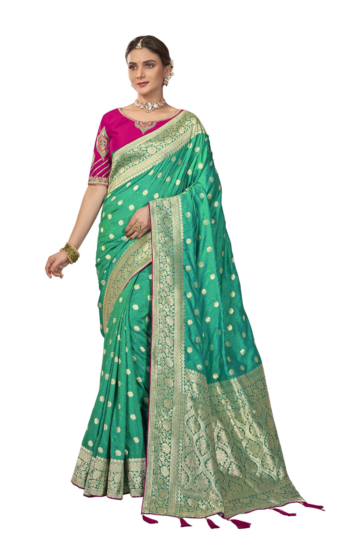 MANOHARI Heavy Banarasi Saree For Women With Unstitch Heavy Blouse Piece-1898-1 - Silk, Blue