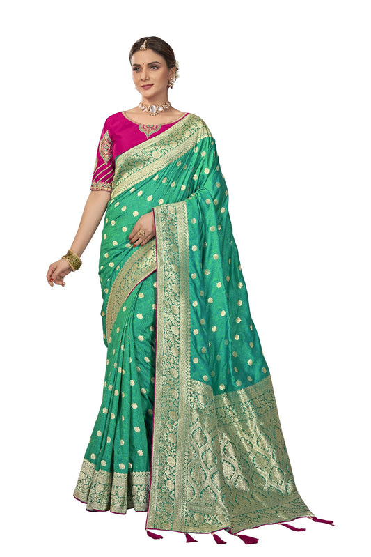 MANOHARI Heavy Banarasi Saree For Women With Unstitch Heavy Blouse Piece-1898-1 - Silk, Blue