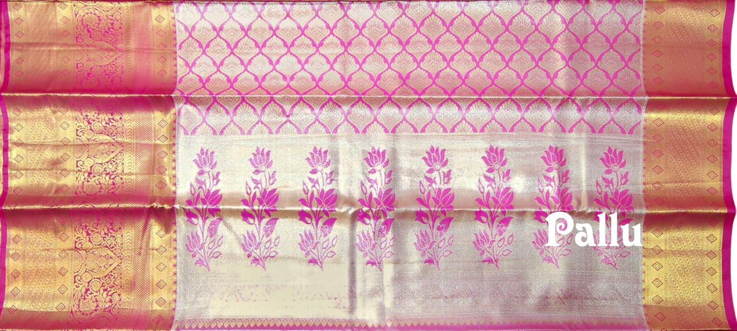 VFCollections Women's Kanchipuram Silk Pure Pattu Sarees With Blouse (VFC483-4)