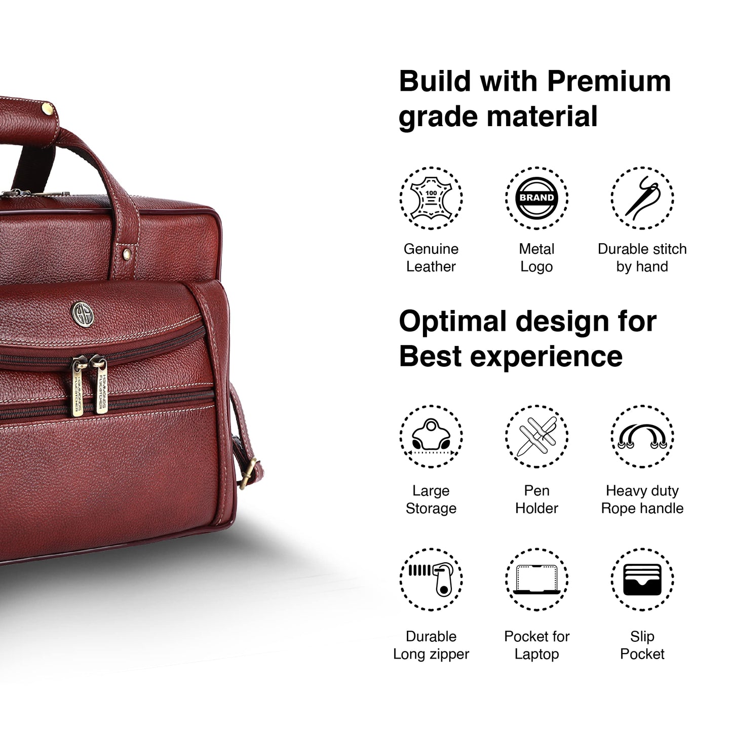 HAMMONDS FLYCATCHER Genuine Leather Office Bag for Men - 15.6" Laptop Bag for Men for Office, Travel, Daily Use - Padded Laptop Compartment, Trolley Strap, Adjustable Strap, 1 Year Warranty, Brown