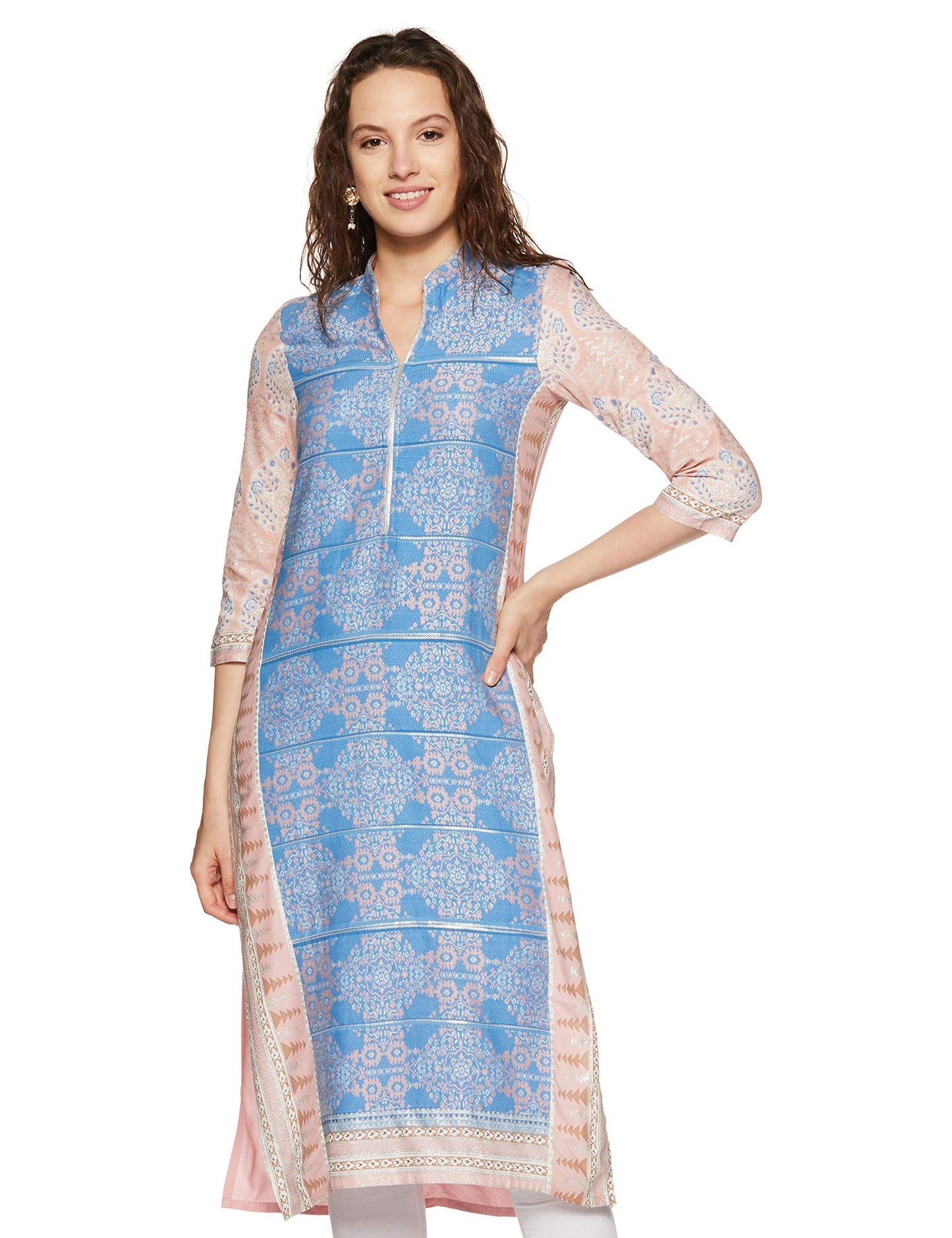 W for Woman Women's Cotton Kurta (18FE17573-72557_Blue_x-Small)