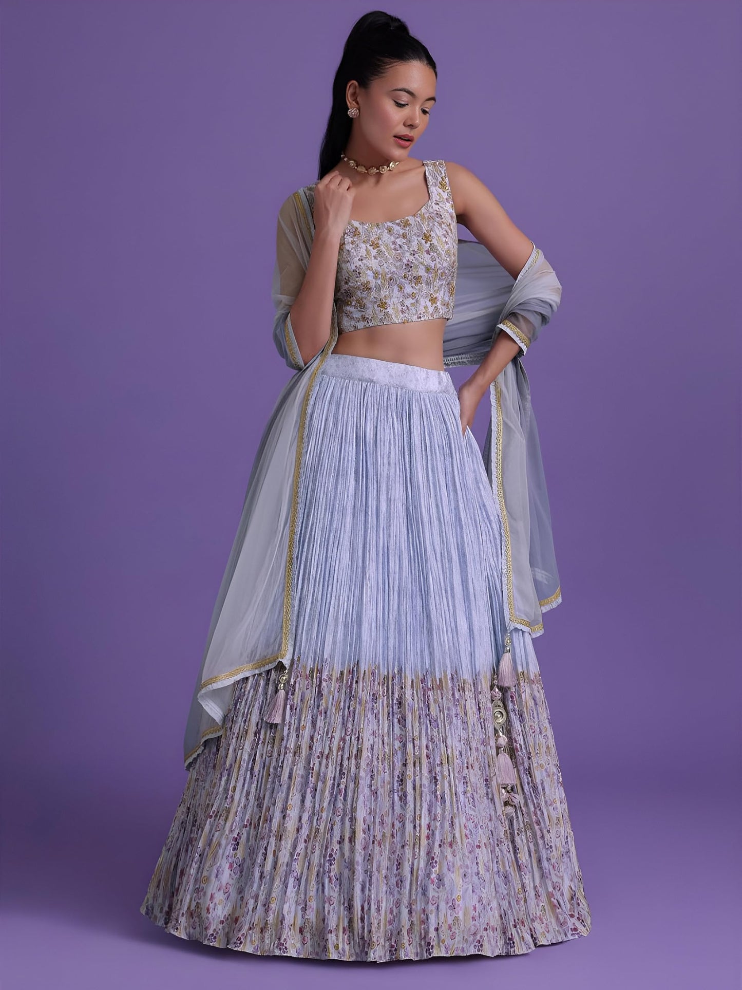 Zeel Clothing Women's Georgette Semi-Stitched Digital Print Mirror Hand Work Lehenga Choli with Dupatta (5100-Blue-Wedding-Stylish-Lehenga-Choli; Free Size)