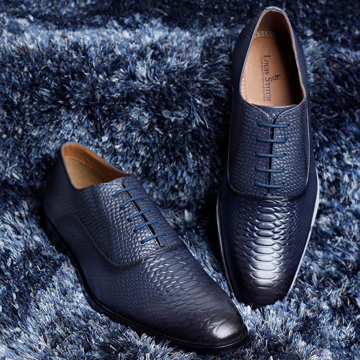 LOUIS STITCH Formal Shoes for Men | Handcrafted Derby in Authentic Italian Leather | Unique Design | Lace-Up for Business Federal Blue | UK Size 8 (EUSNBU)