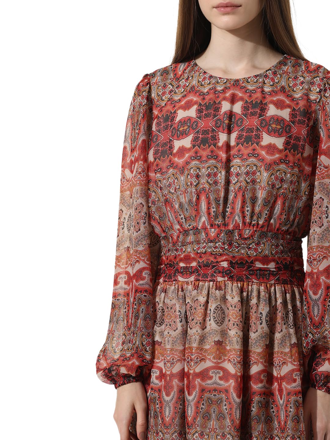 ONLY Women Printed Polyester Above Knee Brown A-line Dress