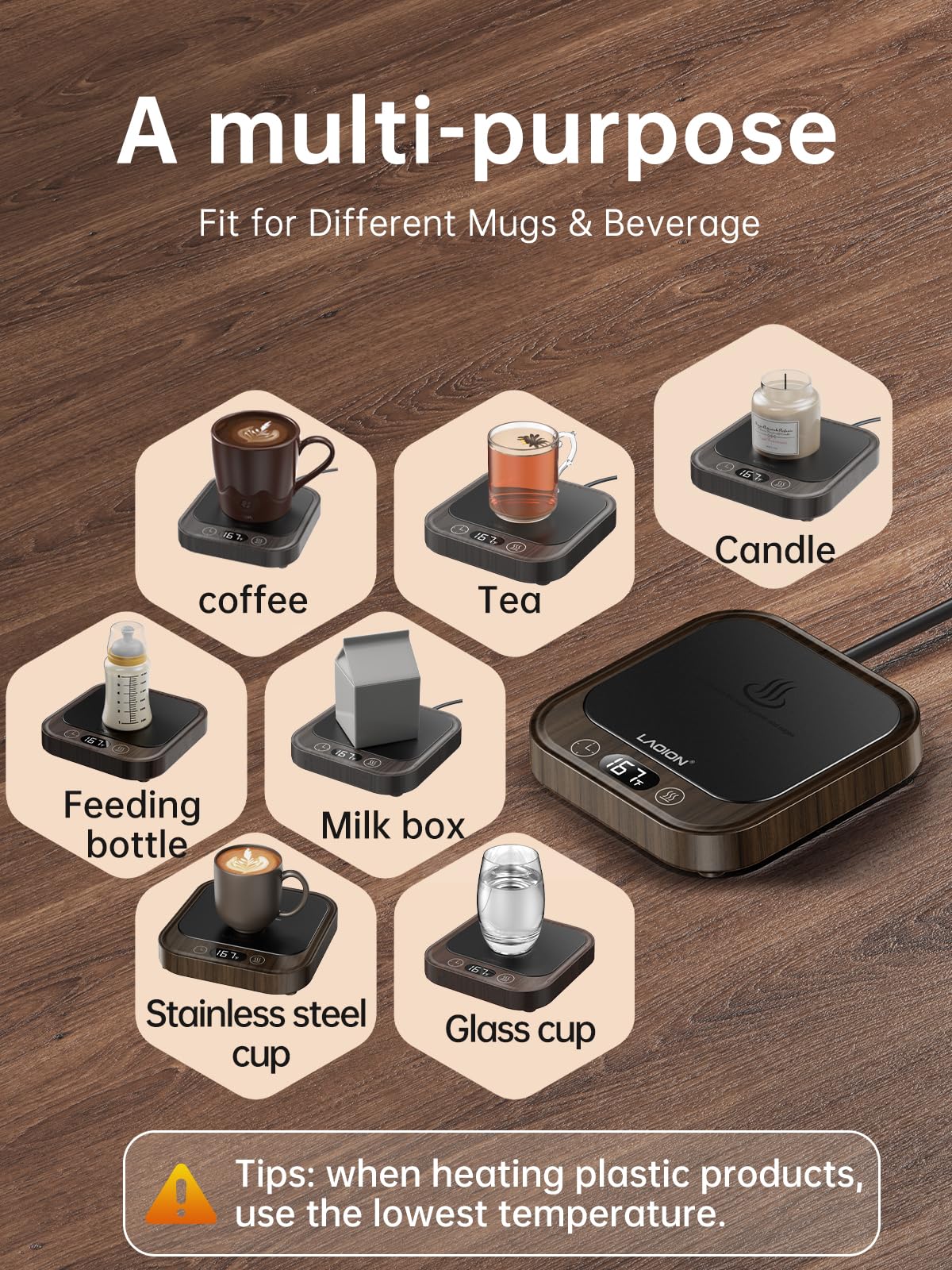 LAOION - 40W Coffee Mug Warmer for Desk with Auto Shut Off, Smart Electric Candle Warmer with 4 Temperature and Time Settings, Coffee Gifts for Drinks, Tea,