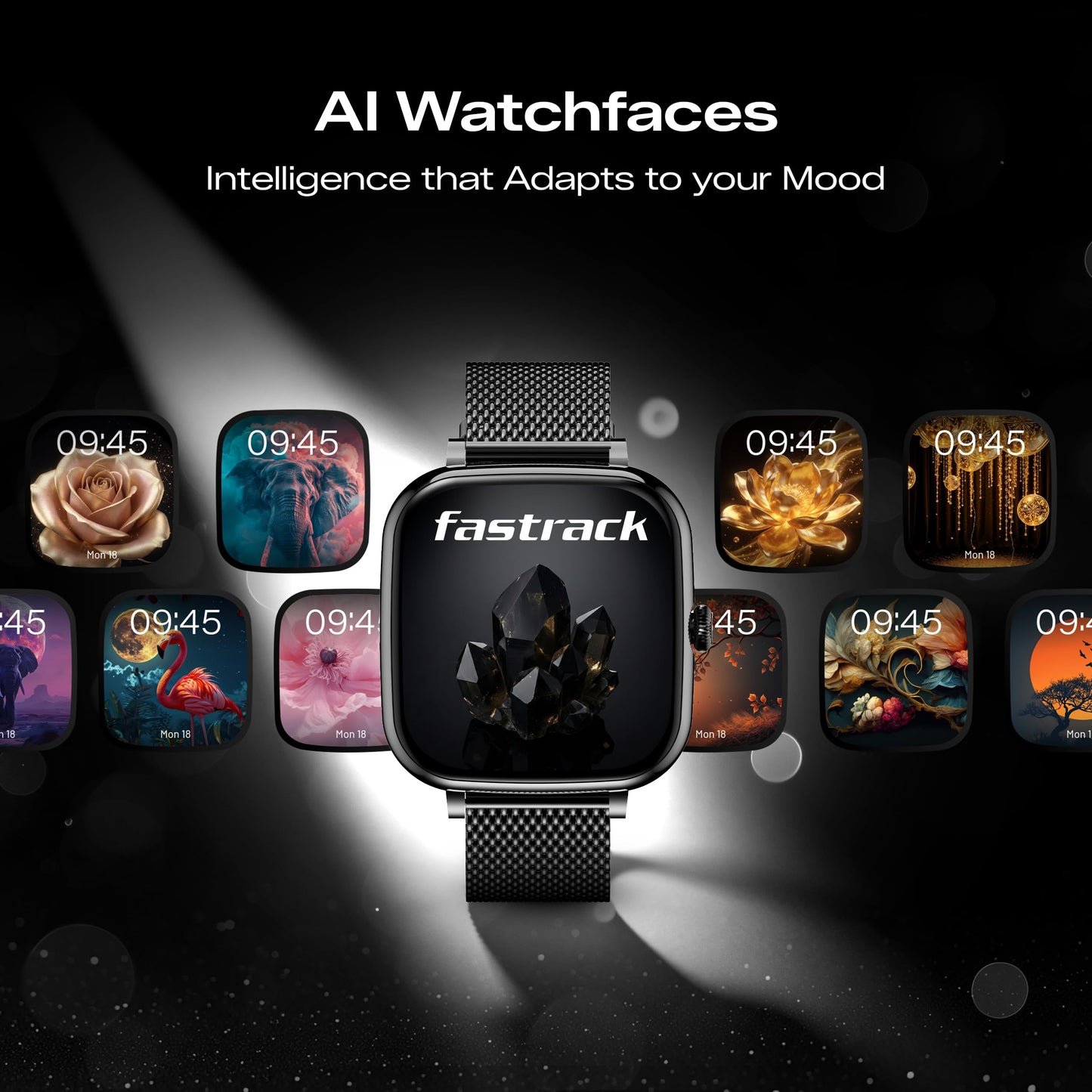 Fastrack Noir Rizz Women Smart Watch with 1.72" inch Ultra HD Display,Womens Health,AI Watchface & AI Chat,Functional Crown,24/7 Health Suite,BT Calling,IP68,Additional Silicone Strap,Games - Black