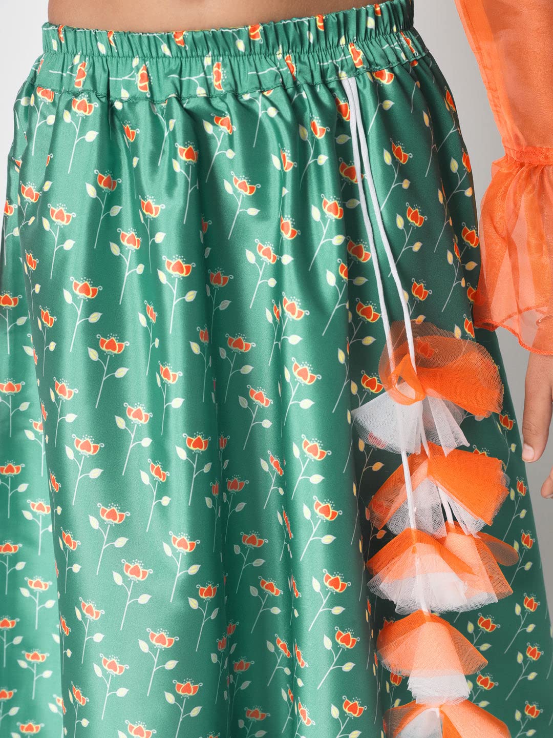 studio rasa Girls Poly Silk Printed Bias Kids Skirt for Wedding Party Festive(GSC12305/15-16_Light Green_15-16yrs)