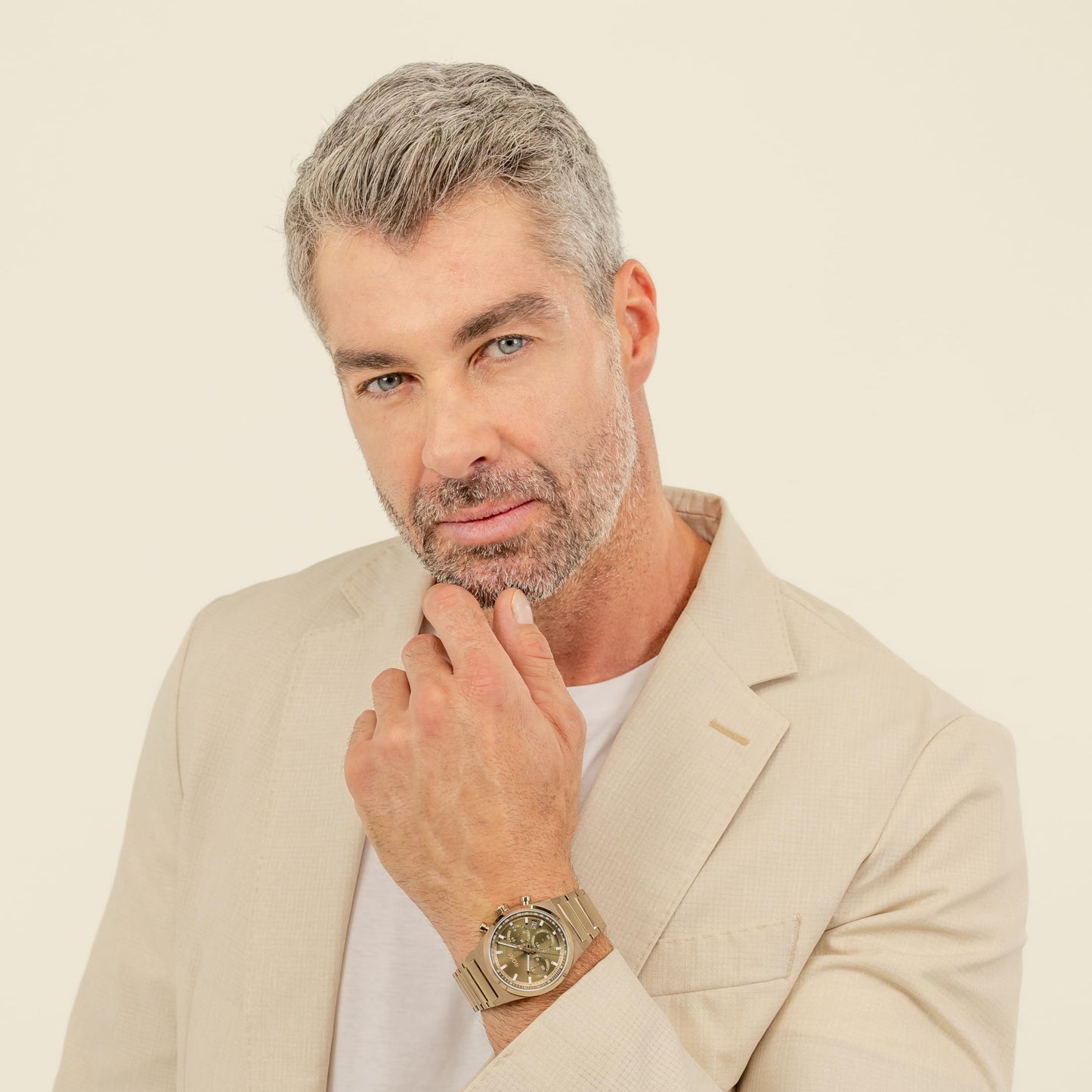 BOSS Candor Chrono Qtz Fashion Chrono Olive Green Round Dial Men's Watch|Ionic Plated Beige Gold Steel Material|Gold Color Band - 1514222