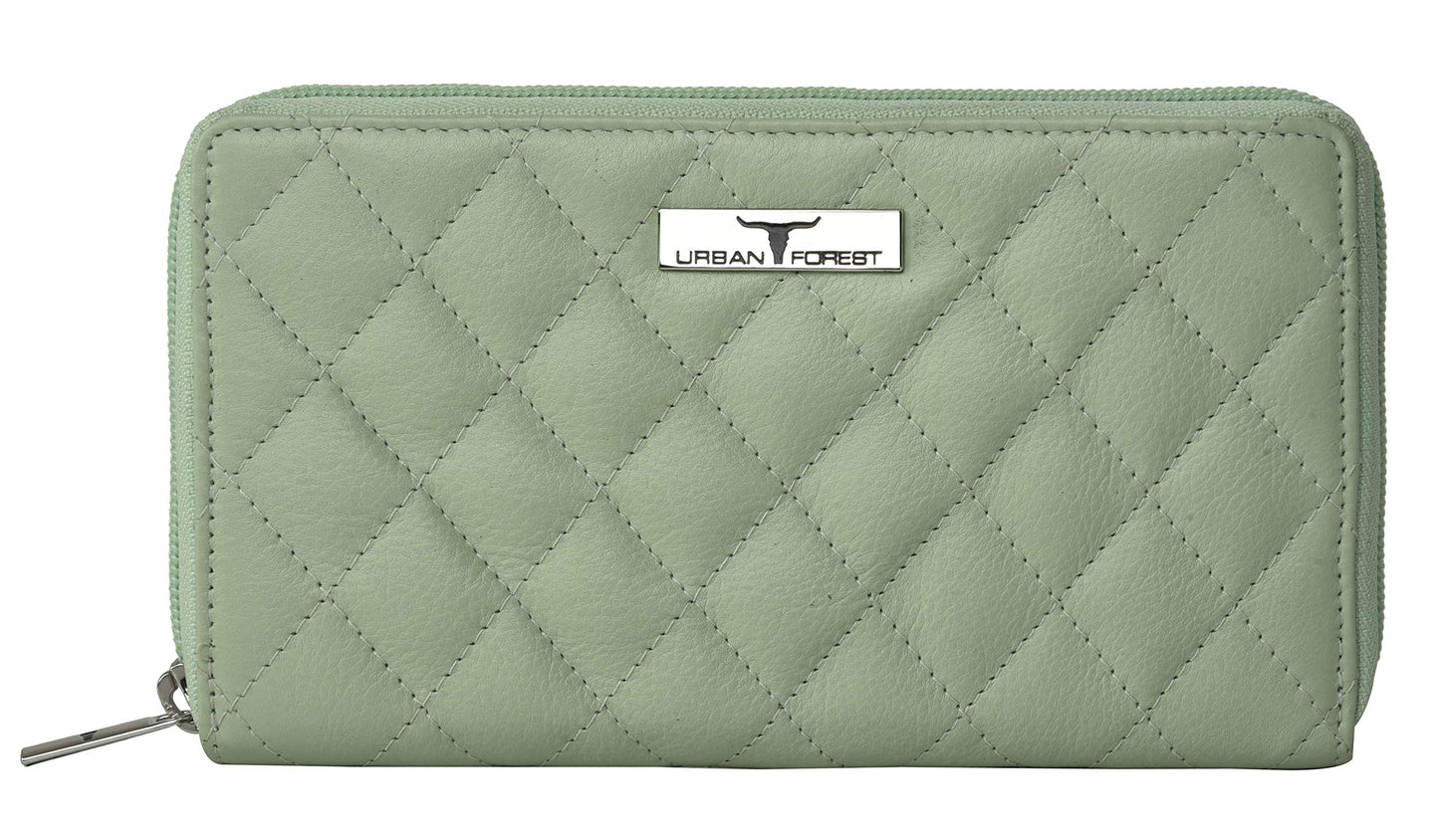 URBAN FOREST Grace Quilted Mint Green Leather Wallet/Clutch for Women