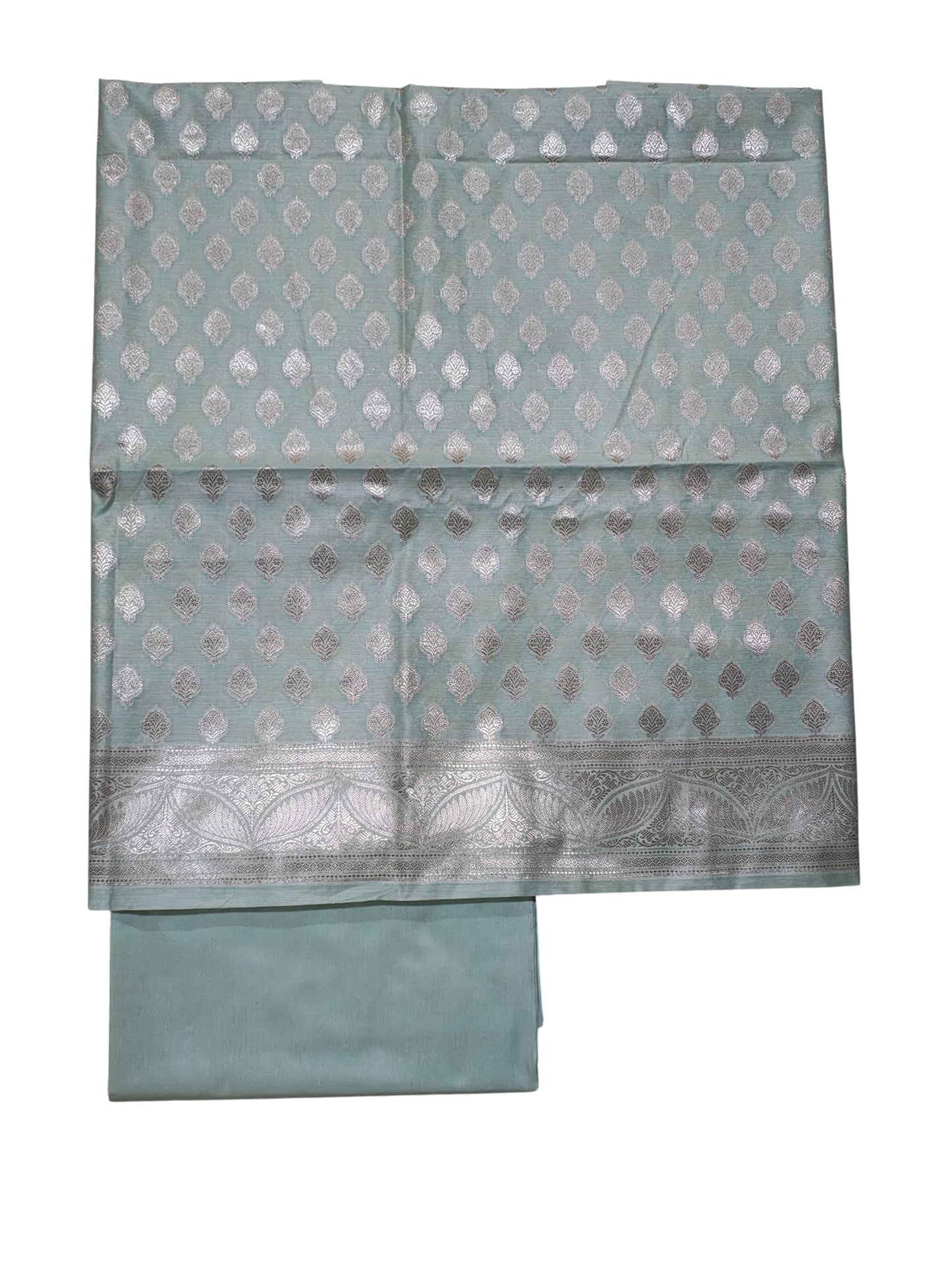 Ivikta Banarasi Silk Unstitched Salwar Suit Set with Dupatta for Women | Rajasthani Silk Dress Material (Firoza)