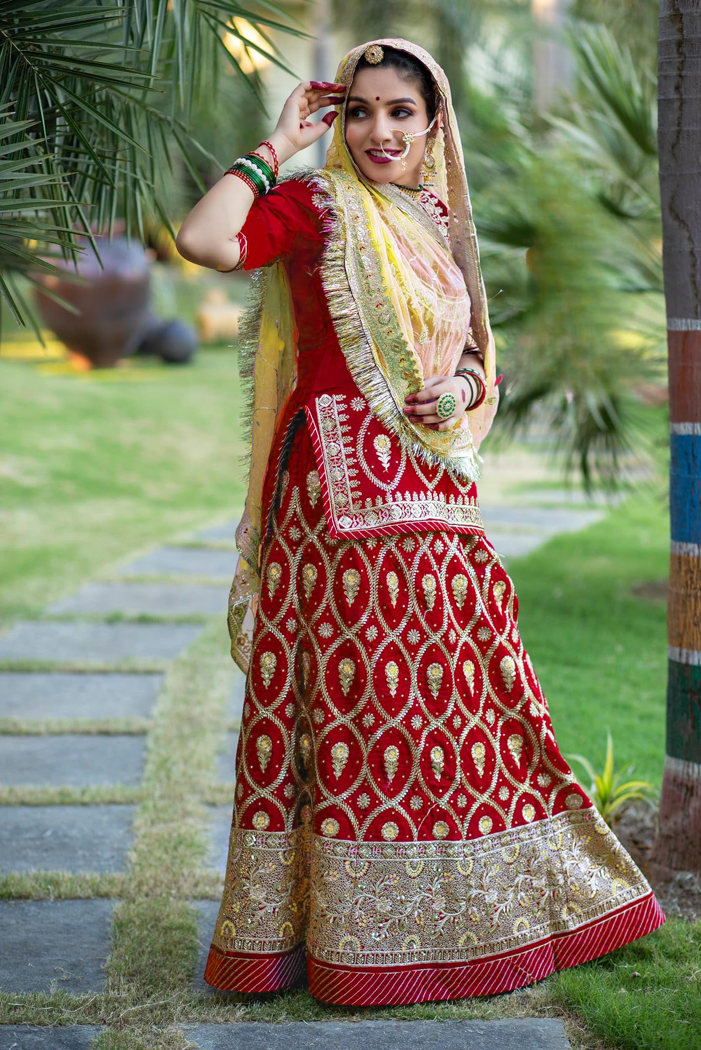 SHYAMLATA New Bridal Rajputi Lehenga Set for Women Traditional Embroidered Silk with Dupatta (Red)