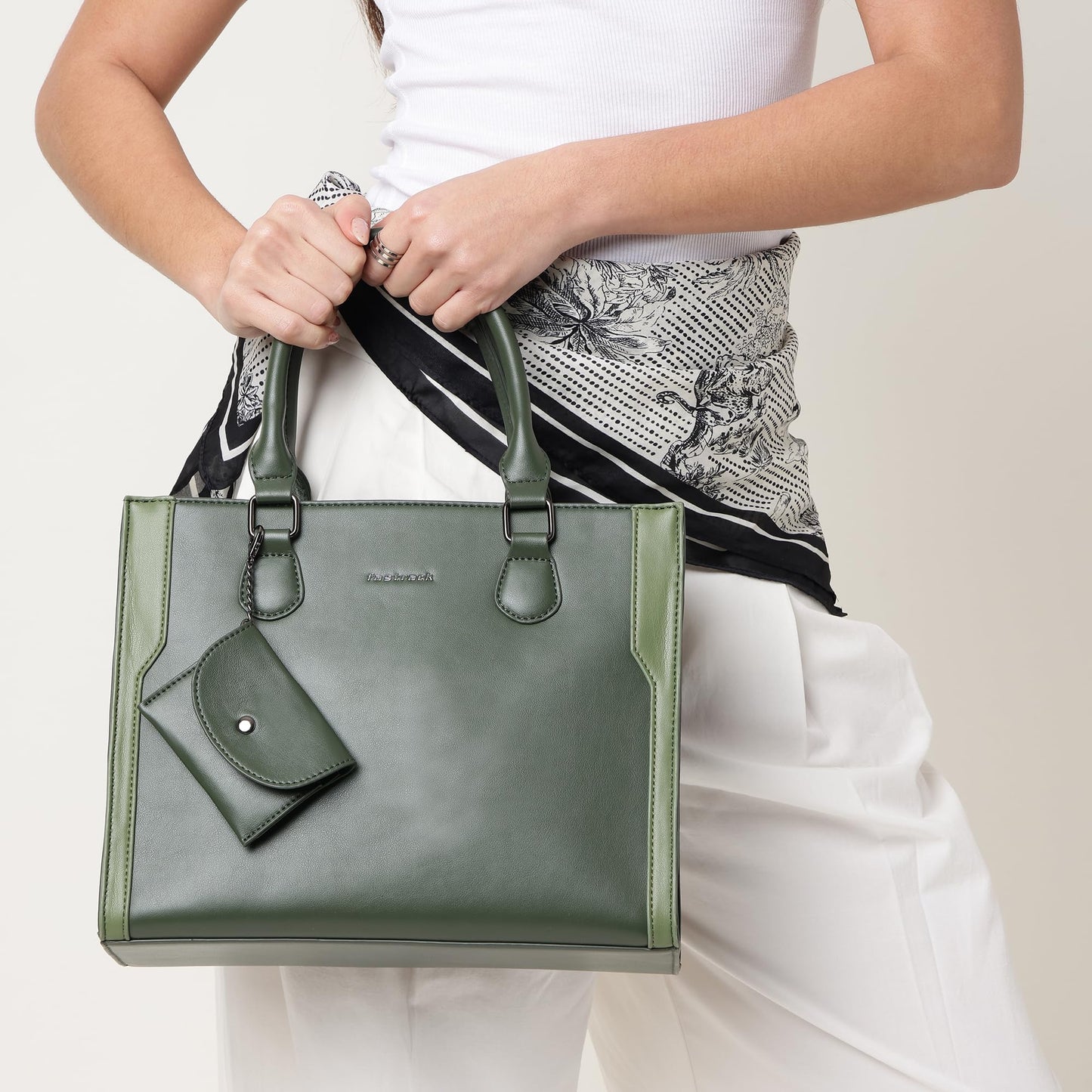 Fastrack Sage Edge Satchel | Faux-Leather Women's Handbag | Dual Carry with Detachable Strap | Structured Tote with Envelope Charm
