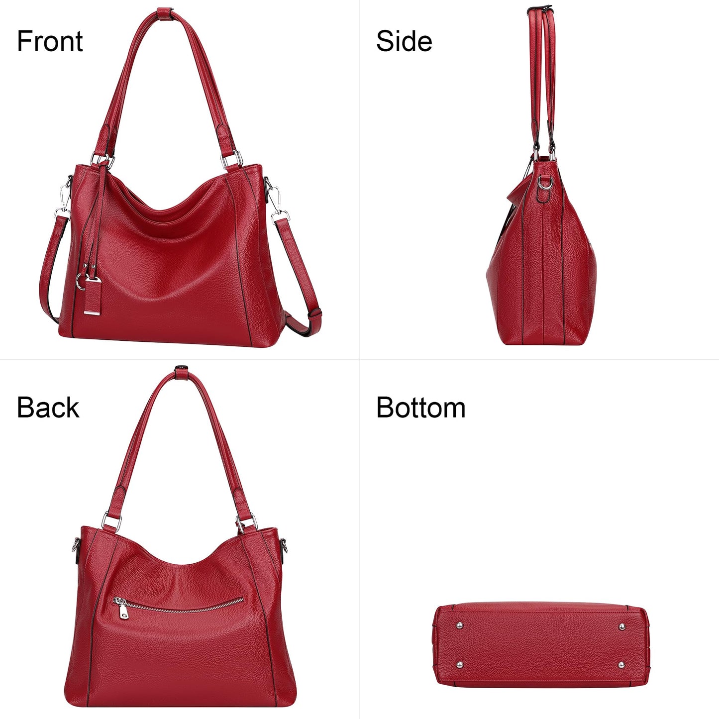 Soft Leather Handbags for Women Shoulder Hobo Bag Large Tote Crossbody Bag By OVER EARTH (O103E Red Wine)