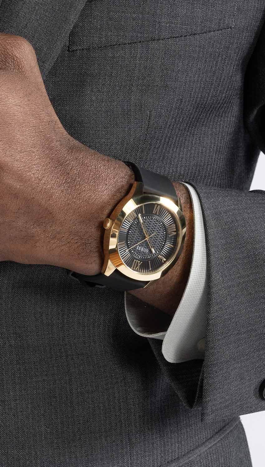 GUESS Analog Black Dial Men's Silicone Black Band Watch-Gw0728G2