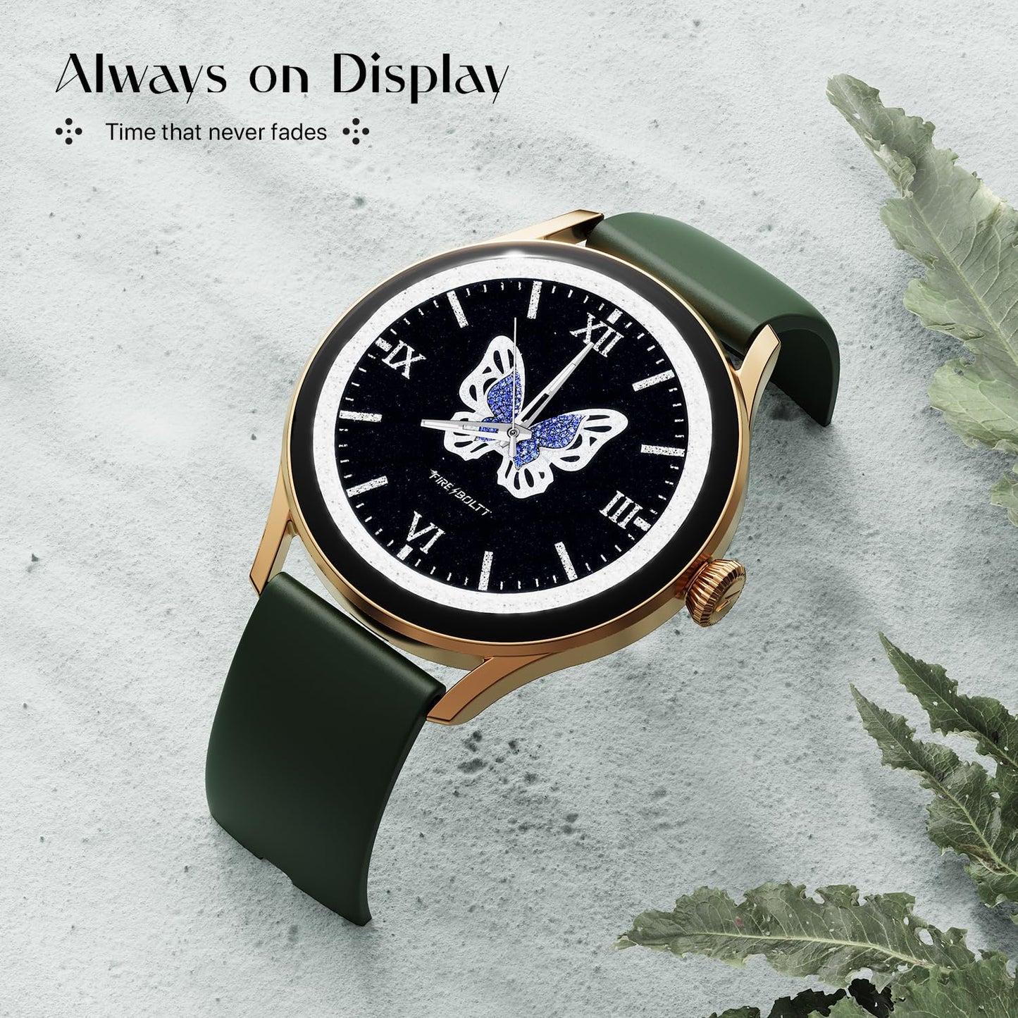 Fire-Boltt Glitz Women Smart Watch with 1.19” AMOLED Display, Bluetooth Calling, Rotating Crown, Always On Display, 1000 Nits Brightness, IP68 Waterproof Soft Olive