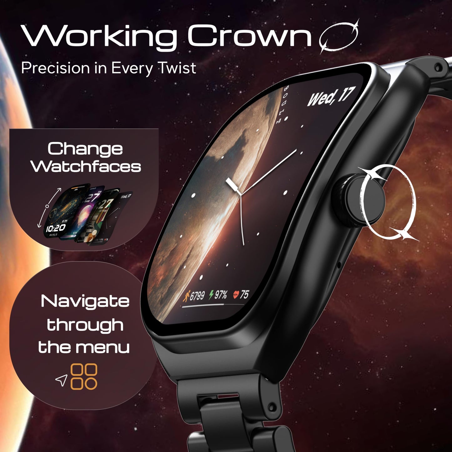 Boult Newly Launched Trail Pro Smartwatch 2.01'' 3D Curved Screen+AMOLED, BT Calling 5.3, 600 Nits Brightness, IP68, 250+ Watchfaces, 120+ Sports Modes, AI Voice Assistant, SpO2 Tracking (Metal Black)