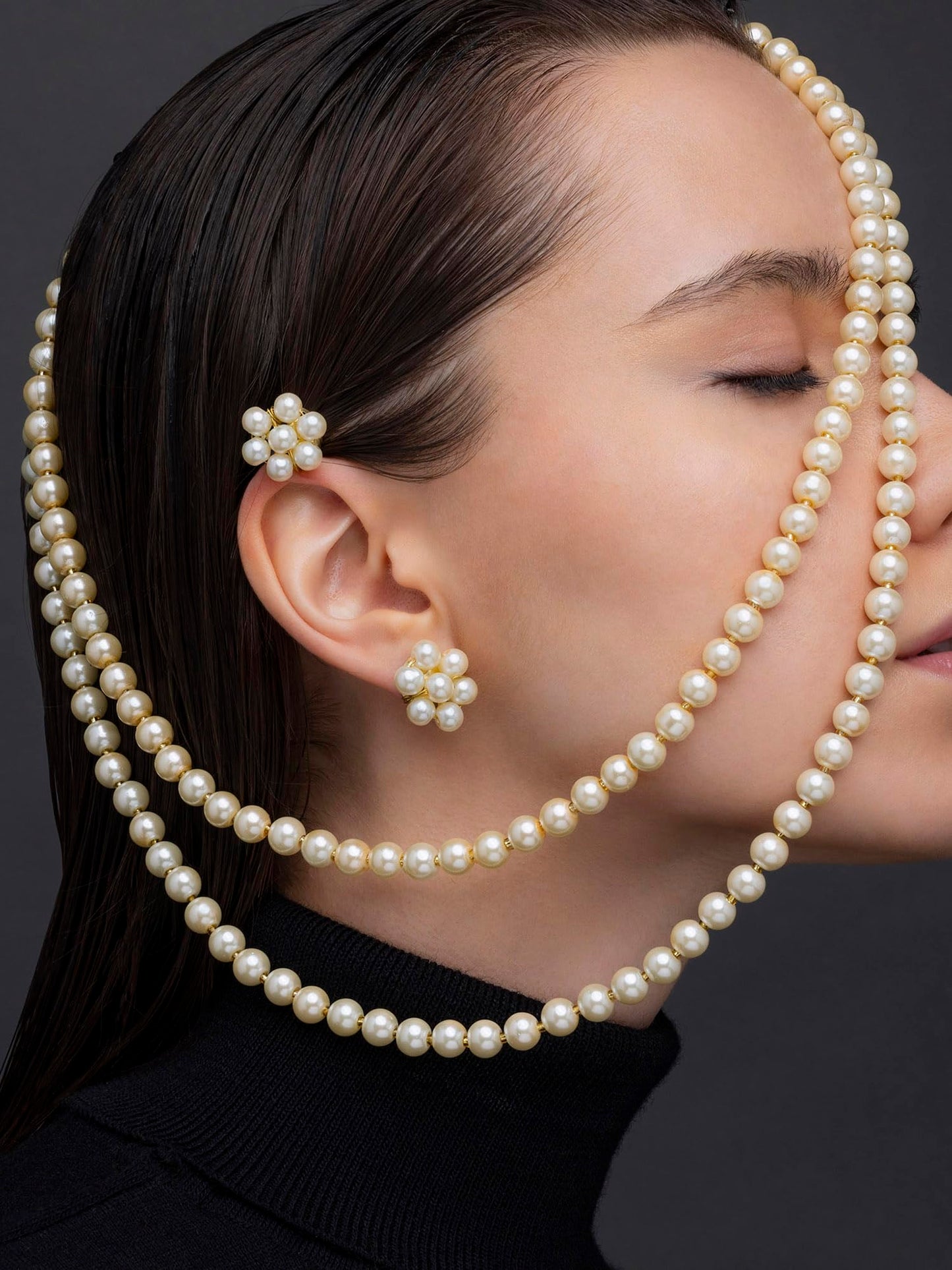 PRAO Multilayer Pearl Necklace Set For Women With Pearl Earrings | Stylish White Pearl Jewellery Set for Women & Girls | For Wedding, Party, Engagement | Latest