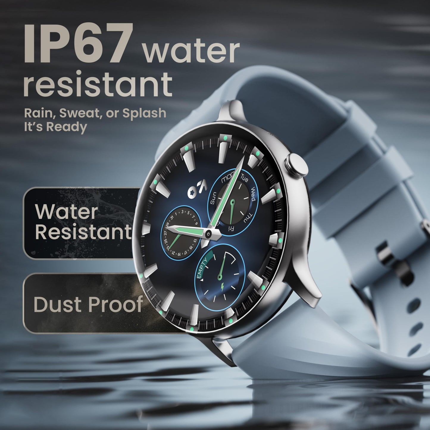 Boult GOBOULT (Formerly Newly Launched Dire Smartwatch 1.38'' 2.5D Curved HD Display, 500 Nits Brightness, IP67, 250+ Watchfaces, 120+ Sports Modes, AI Voice Assistant, SpO2 Monitoring (Denim Blue)