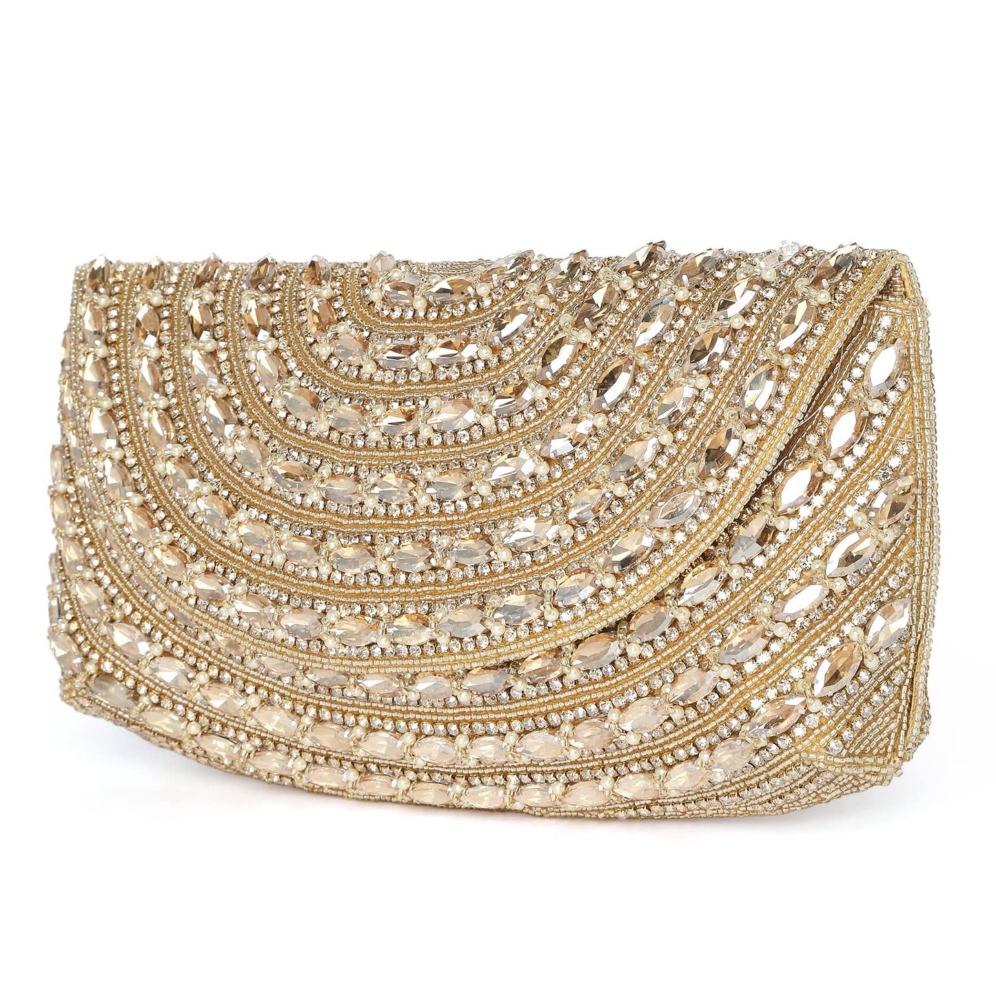 Peora Gold Clutch Purses for Women Wedding Handmade Evening Handbags Party Bridal Clutch (C95G)