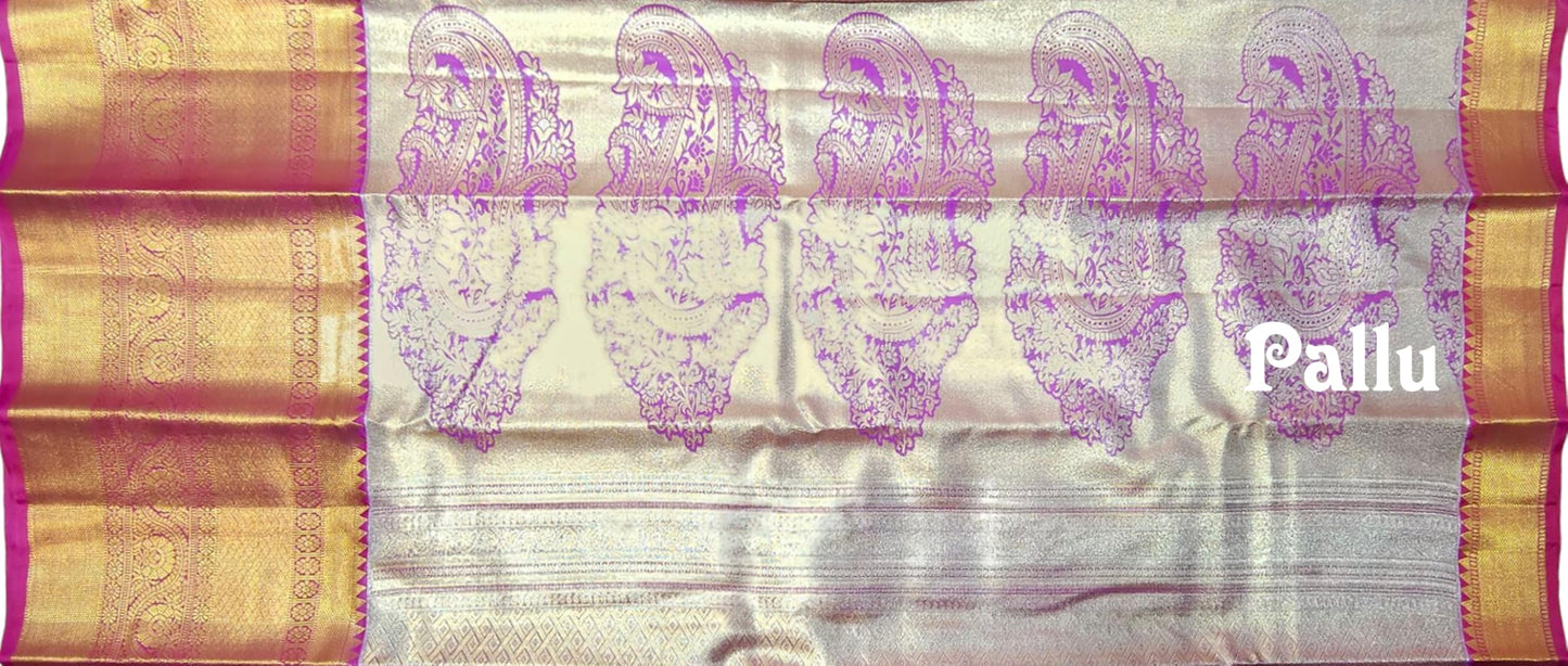 VFCollections Women's Kanchipuram Silk Pure Pattu Sarees With Blouse (VFC486-3)