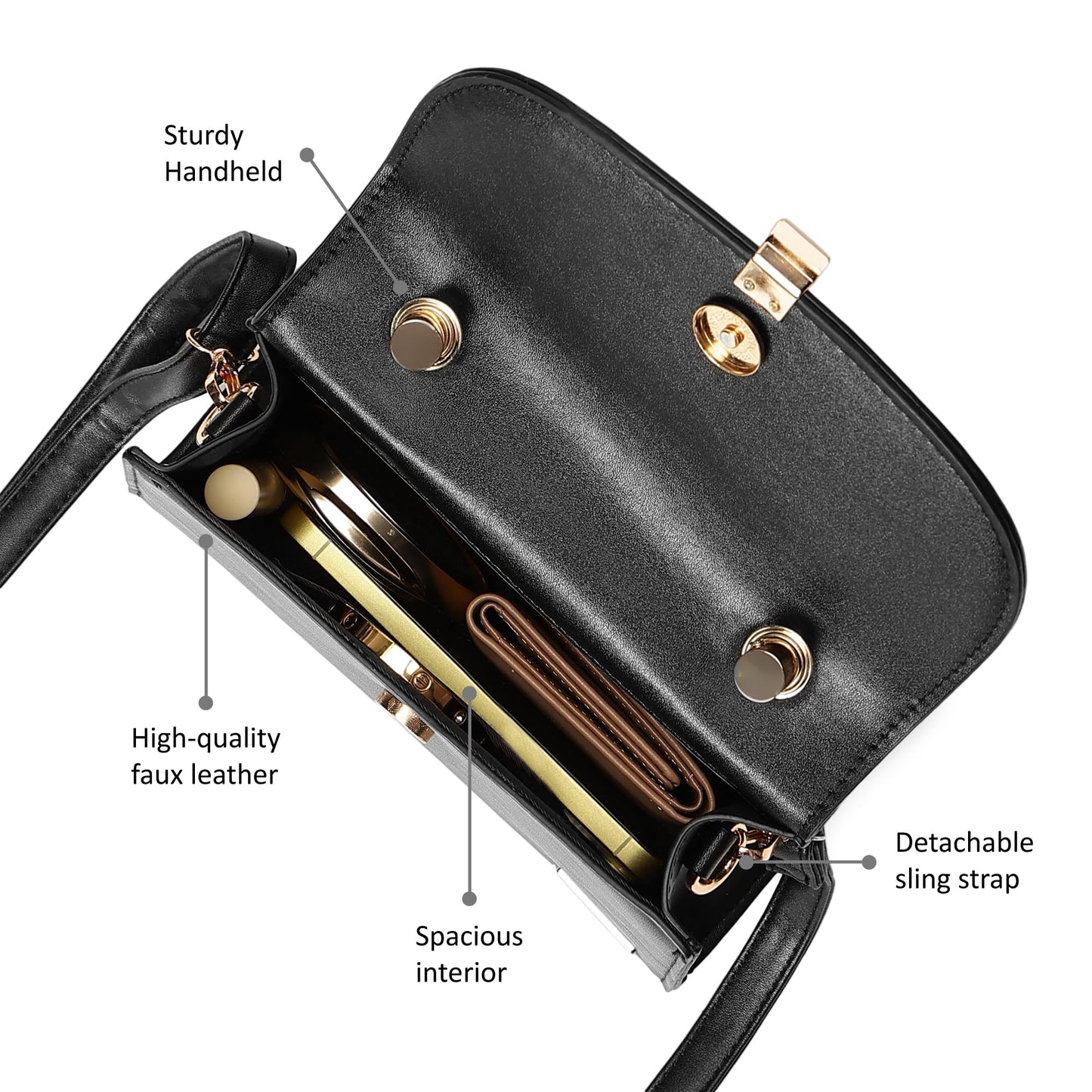 Fastrack Solid PU Structured Handheld Bag For Women, Girls and Ladies | with Detachable Sling Strap and Button Closure | Ladies Purse Handbag | Trendy Handbags for Women