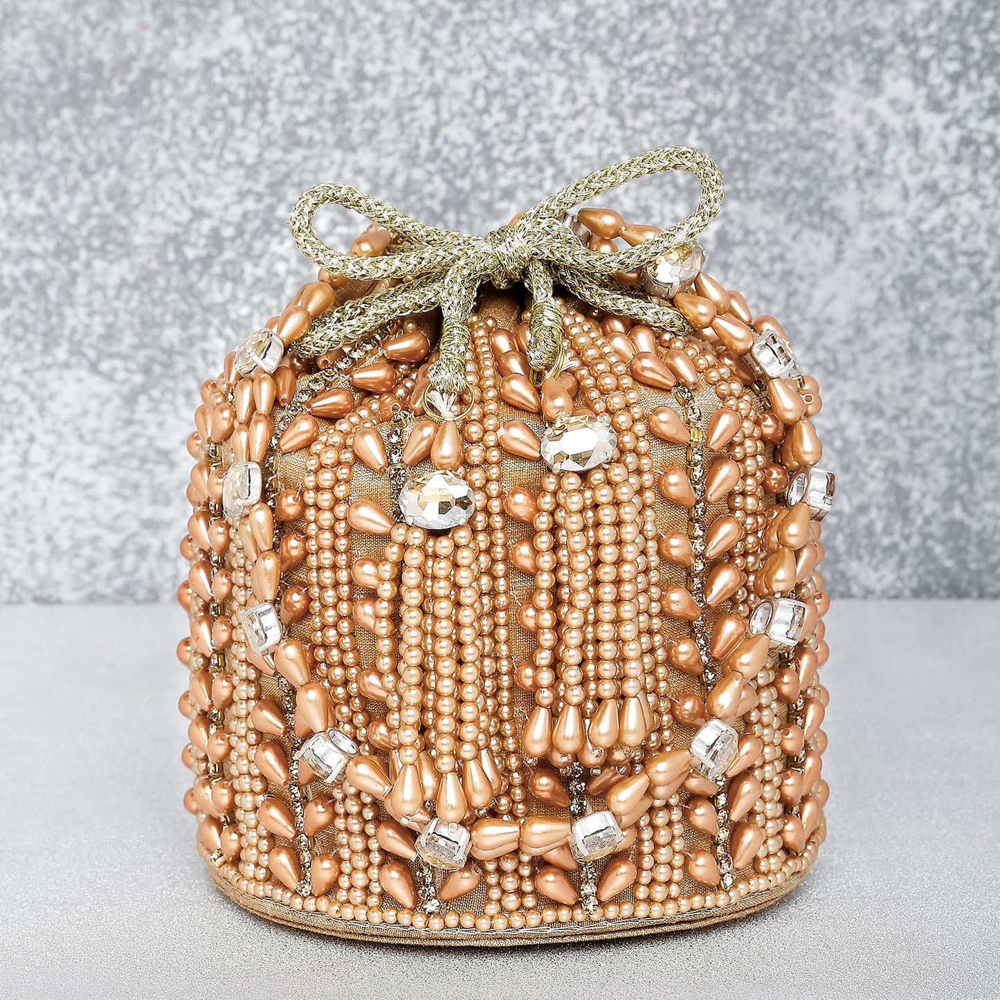 Peora Rose Gold Potli Bags for Women Evening Bag Clutch Ethnic Bride Purse with Drawstring(P36C)