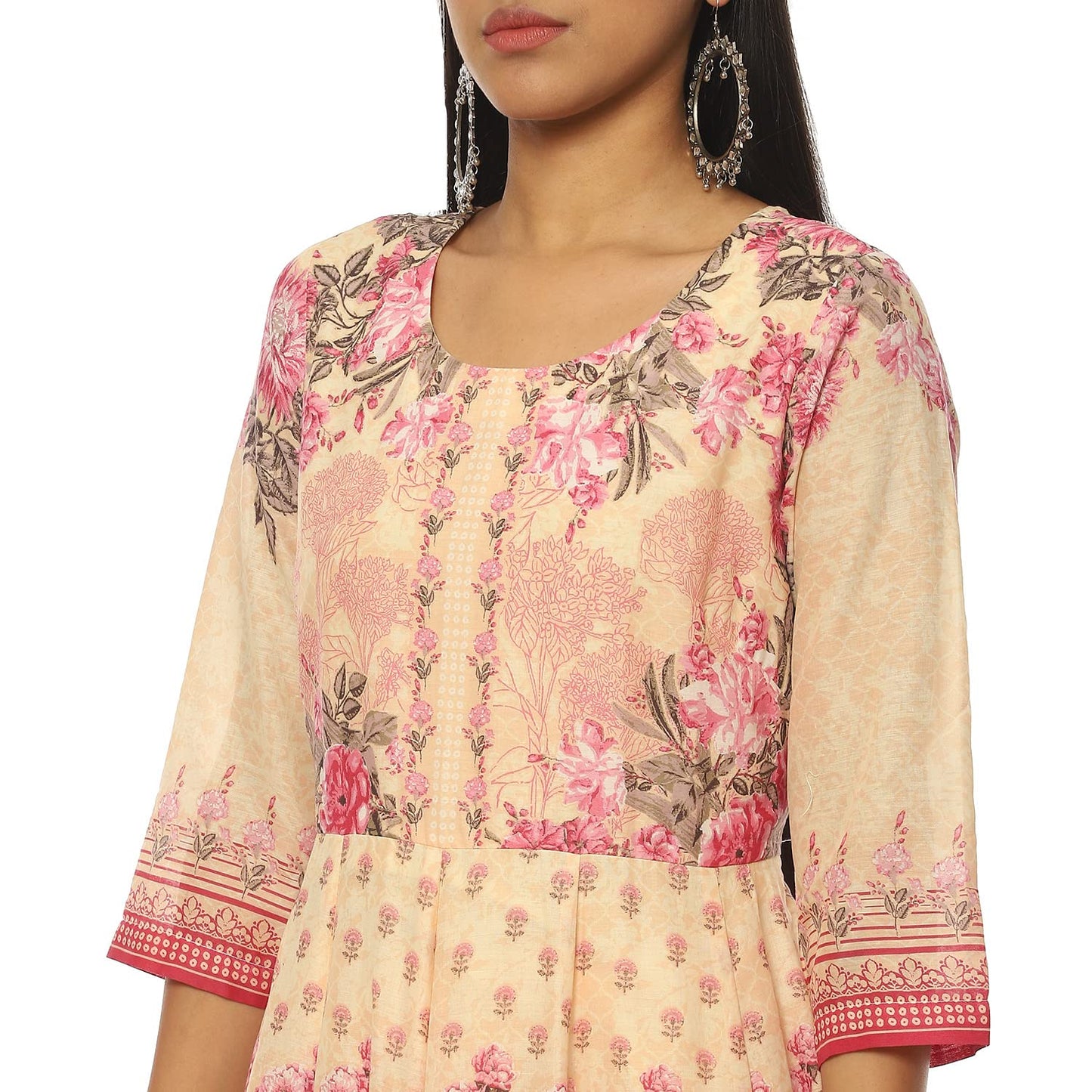 BIBA Voile Women's Printed Fitted Salwar Kurta Dupatta(Skdassorted8620_Pink_34)