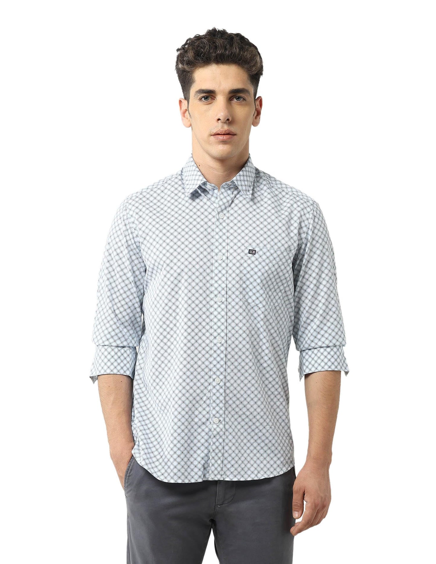 Arrow Sports Men's Geometric Printed Pure Cotton Shirt Light Blue