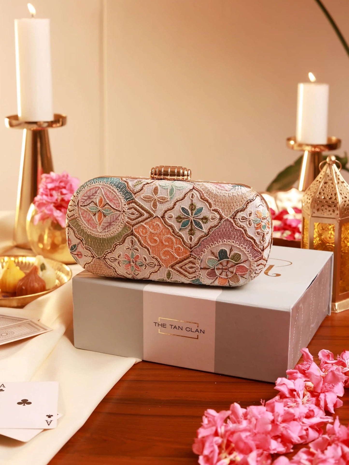 THE TAN CLAN Mughal Long Clutch for women Purses Luxury Evening Handbags for ladies with Detachable Handle
