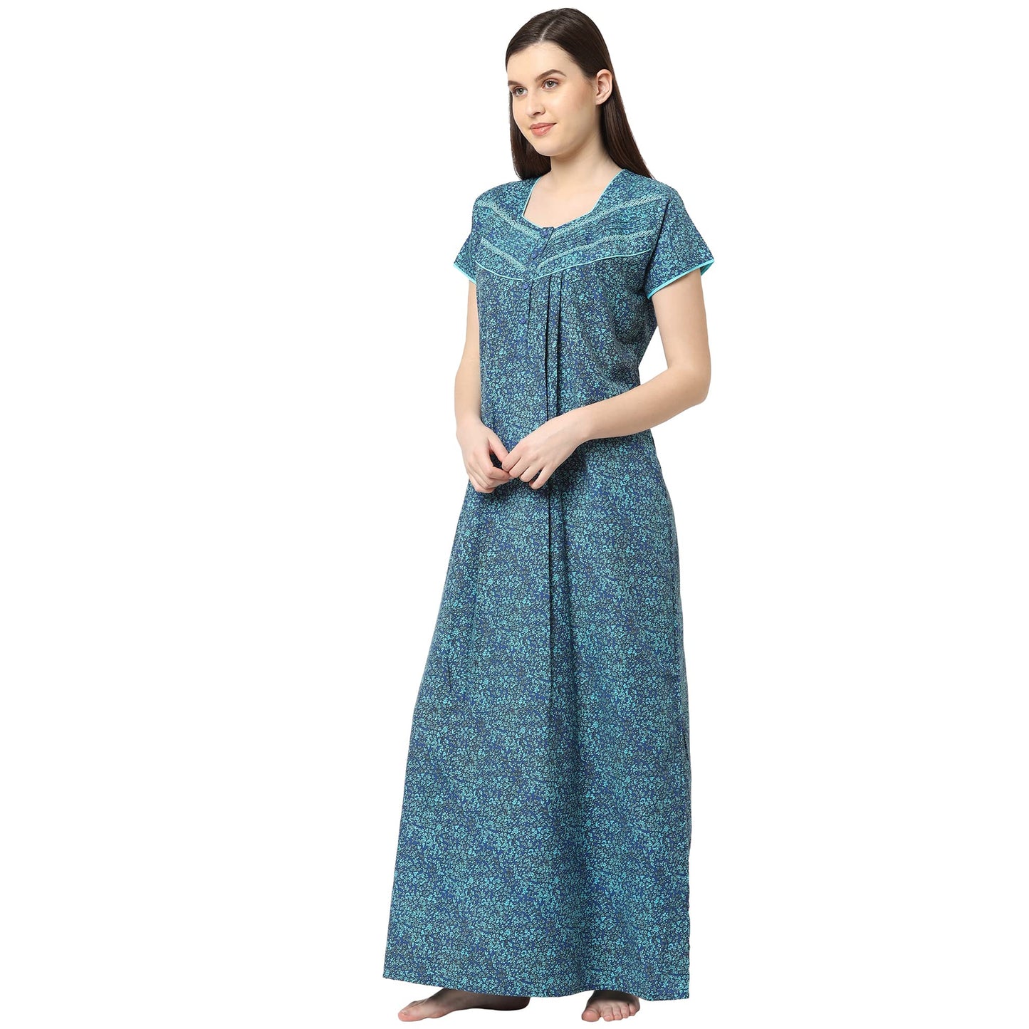 Sweet Dreams Women's Cotton Maxi Casual Regular Nightgown (FF-310915 Blue L)